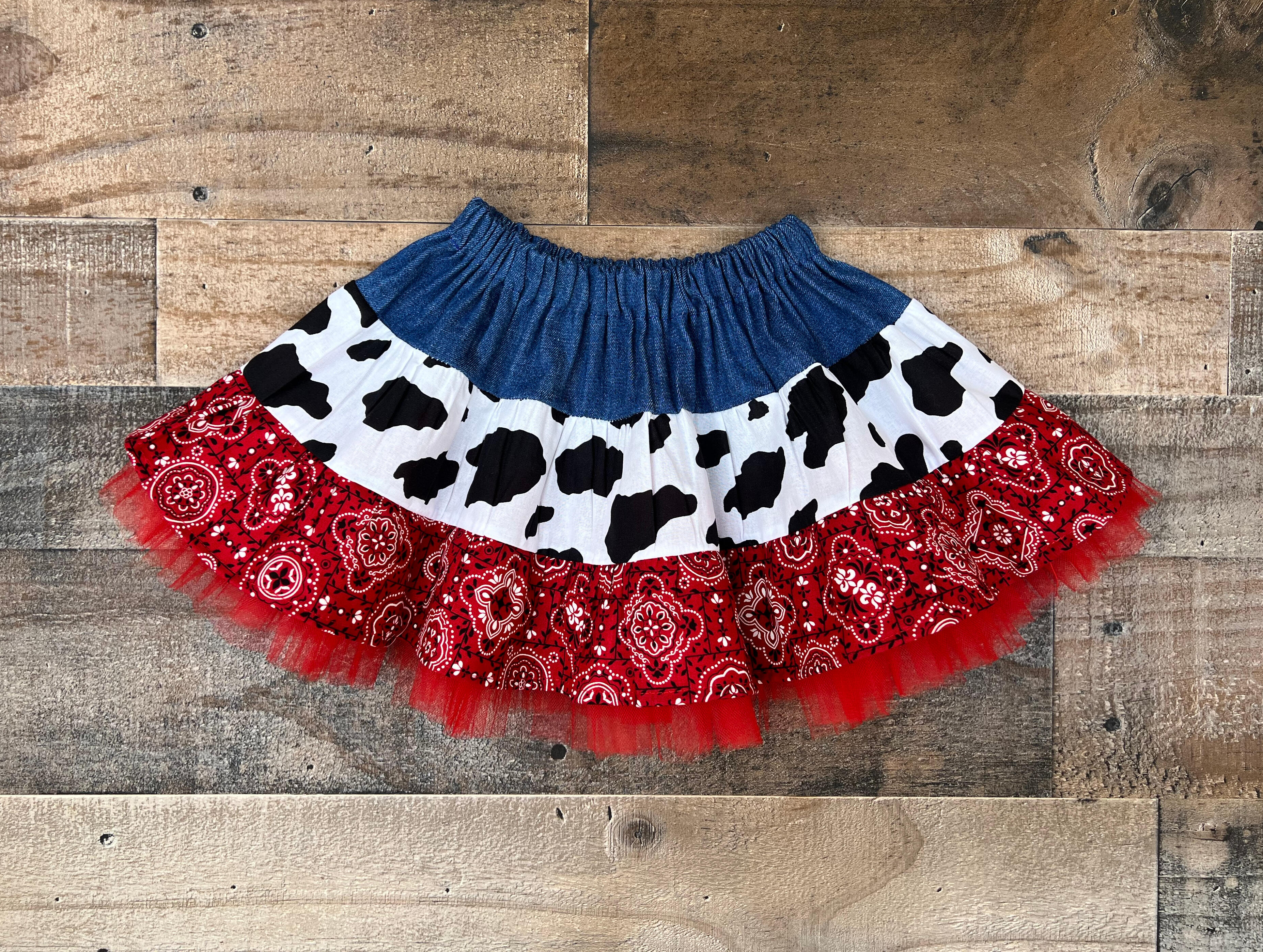 Western Wear Red Bandana Cow Print Country Girl Skirt