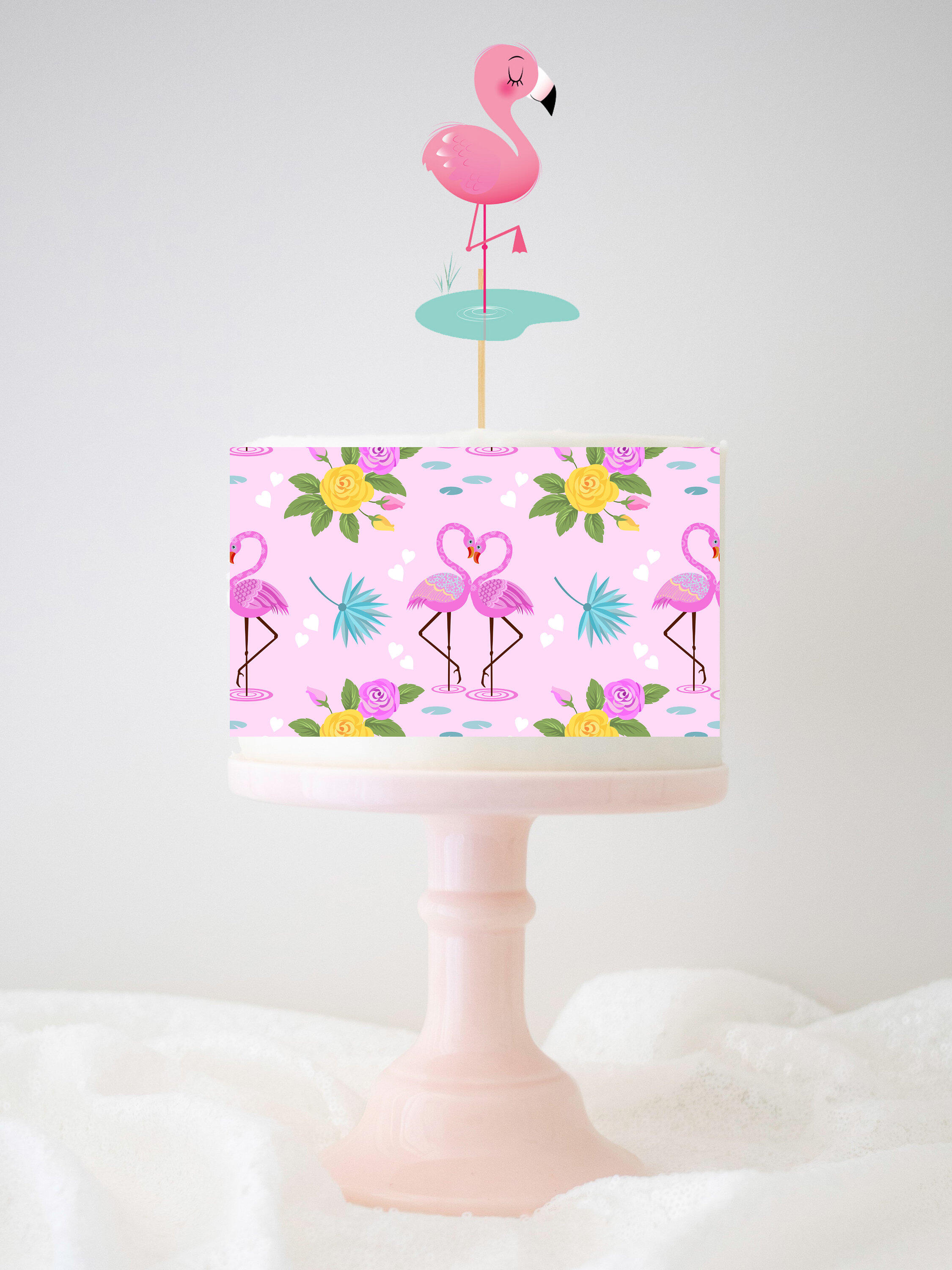 Tropical flamingo Birthday Cake topper Edible paper sugar sheet baby shower