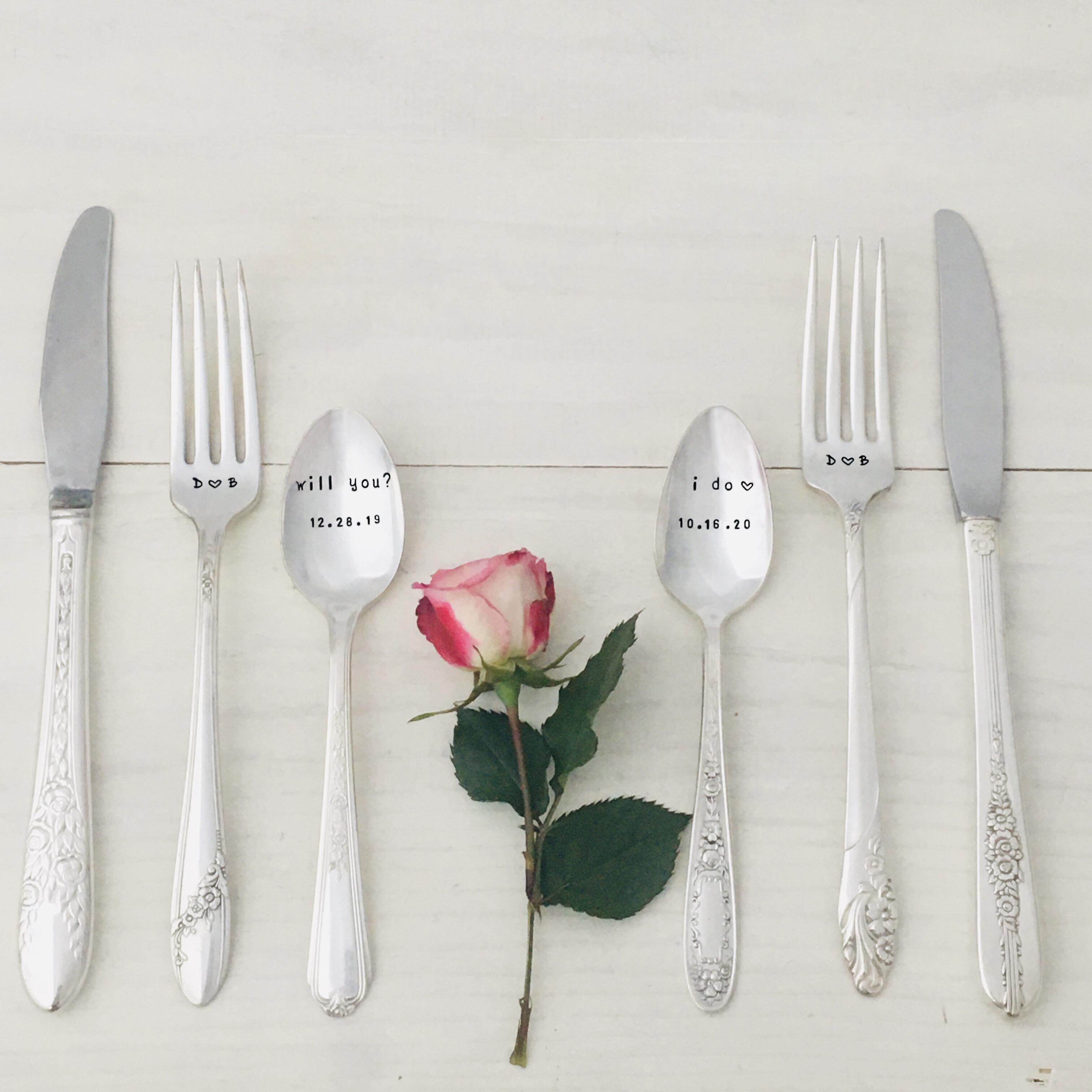 vintage set,Spring Garden Personalized forks with date and monogram hand stamped forks