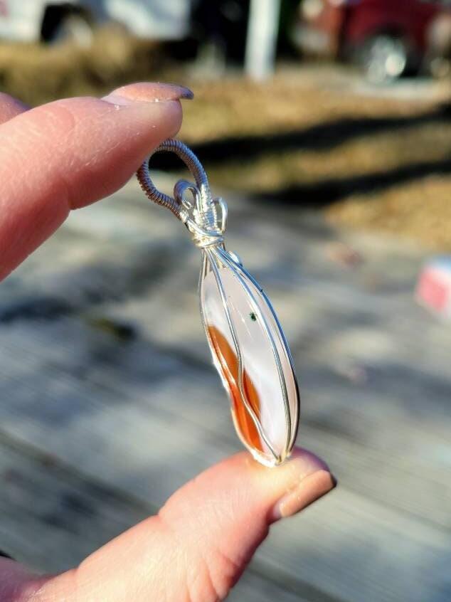 Red Sardonyx Crystal Pendant in Silver Plated Wire | CroChels