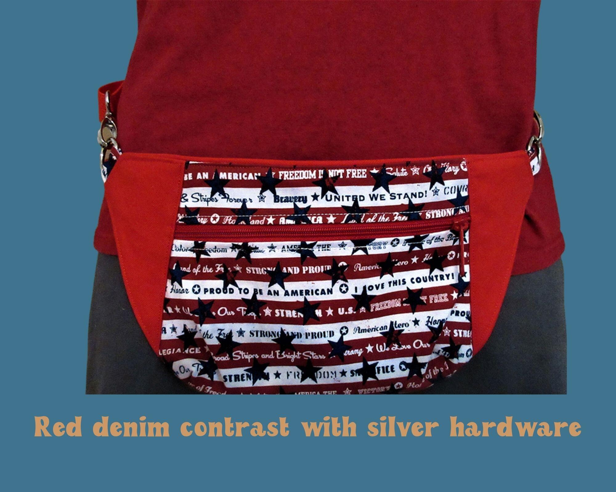 Americana Fanny Pack for men or women. Fits most. Red white and blue lining