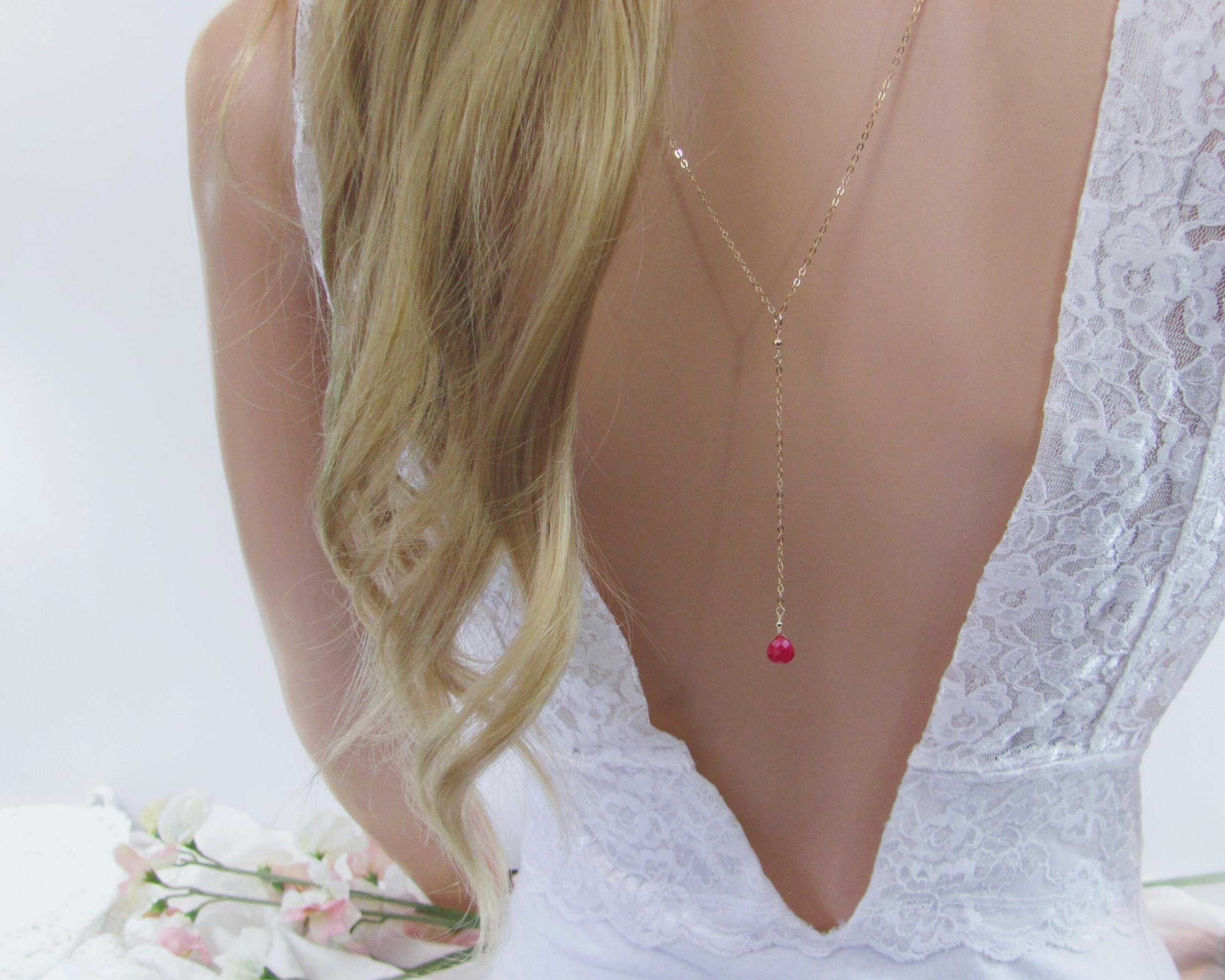 Wedding Backdrop Necklace with Ruby Gemstones