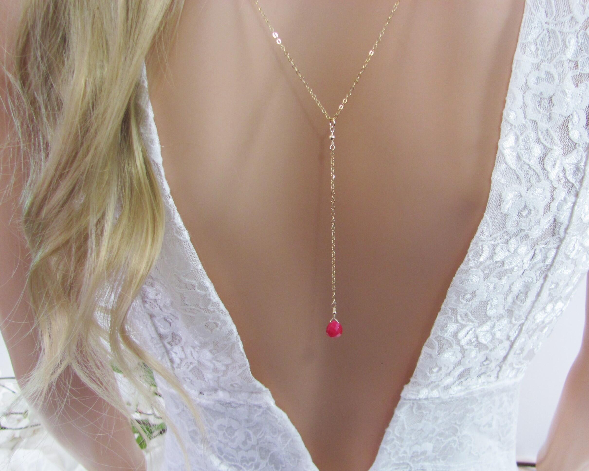 Wedding Backdrop Necklace with Ruby Gemstones