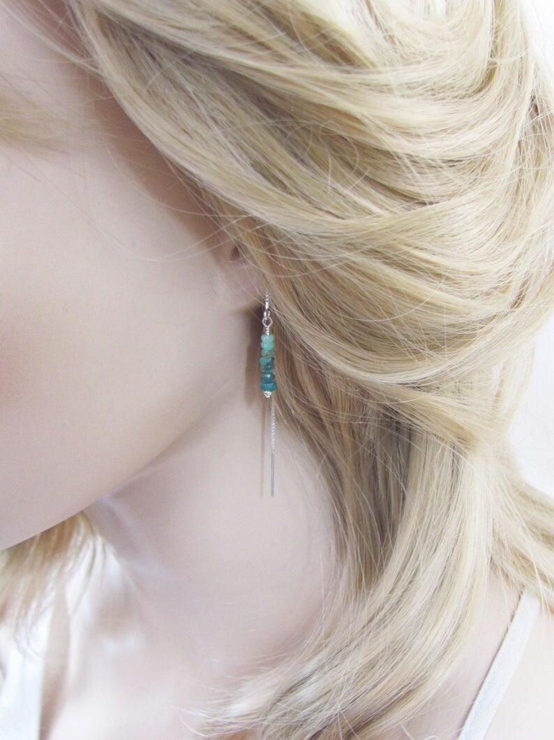 emerald threader earrings