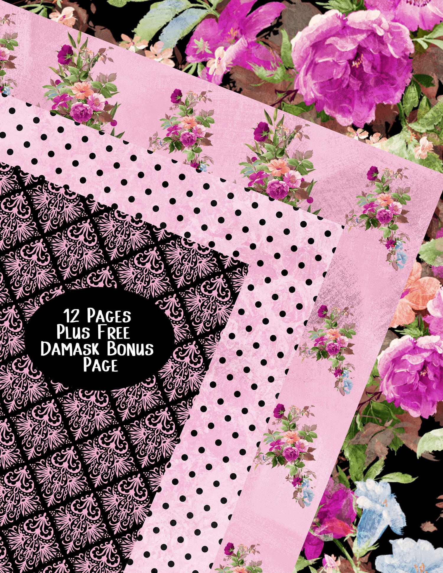 Shabby Chic Pink And Black Florals 