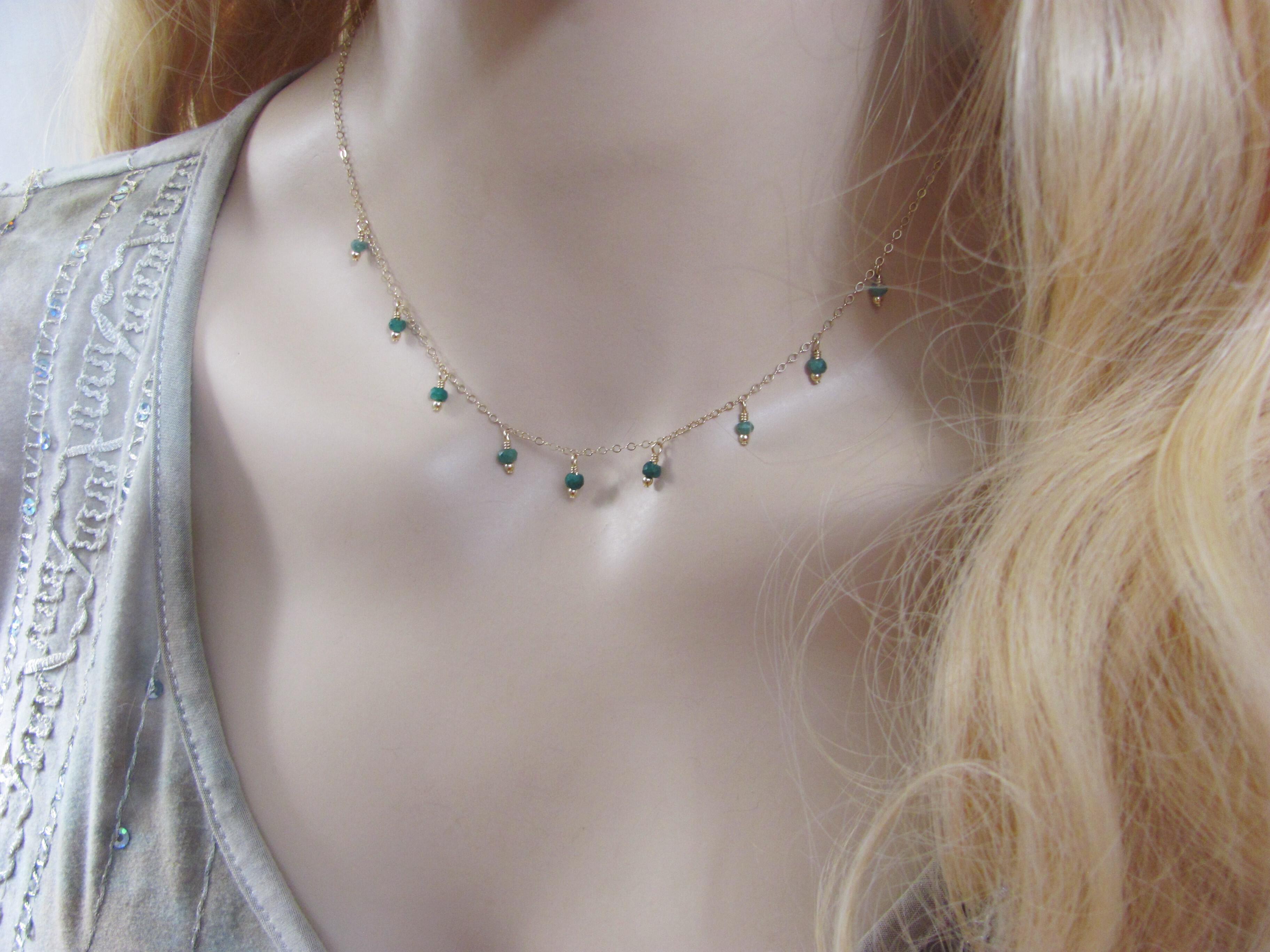 Genuine Emerald Necklace, Dangle Choker