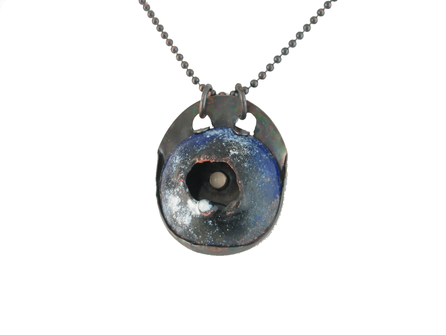 copper enamel pendant black hole with moonstone gemstone copper enamel pendant black hole with moonstone gemstone