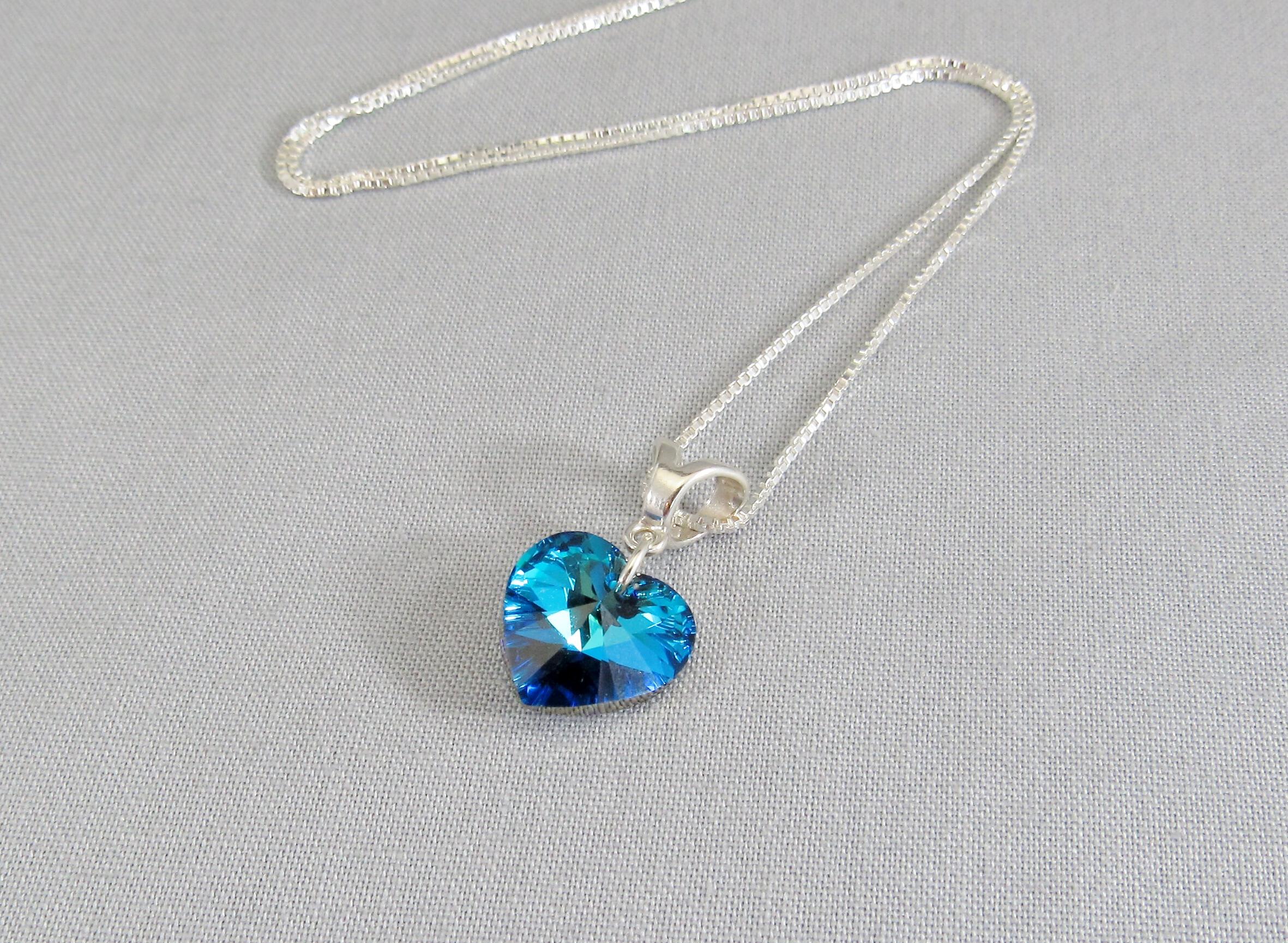Blue Swarovski Heart Pendant Necklace