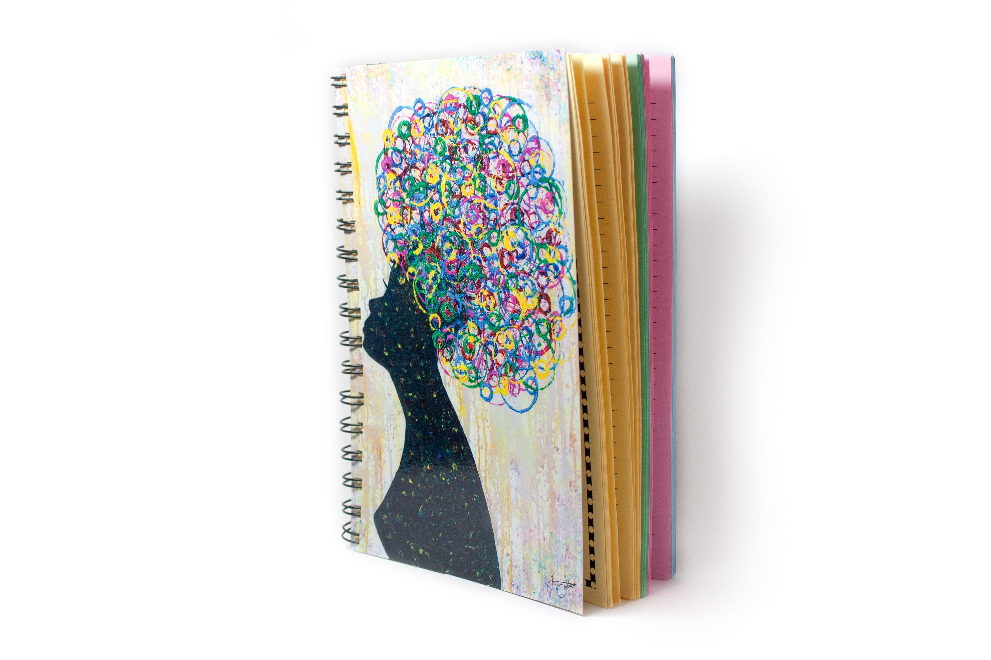 colorful silhouette woman tree roots original art custom notebook journal