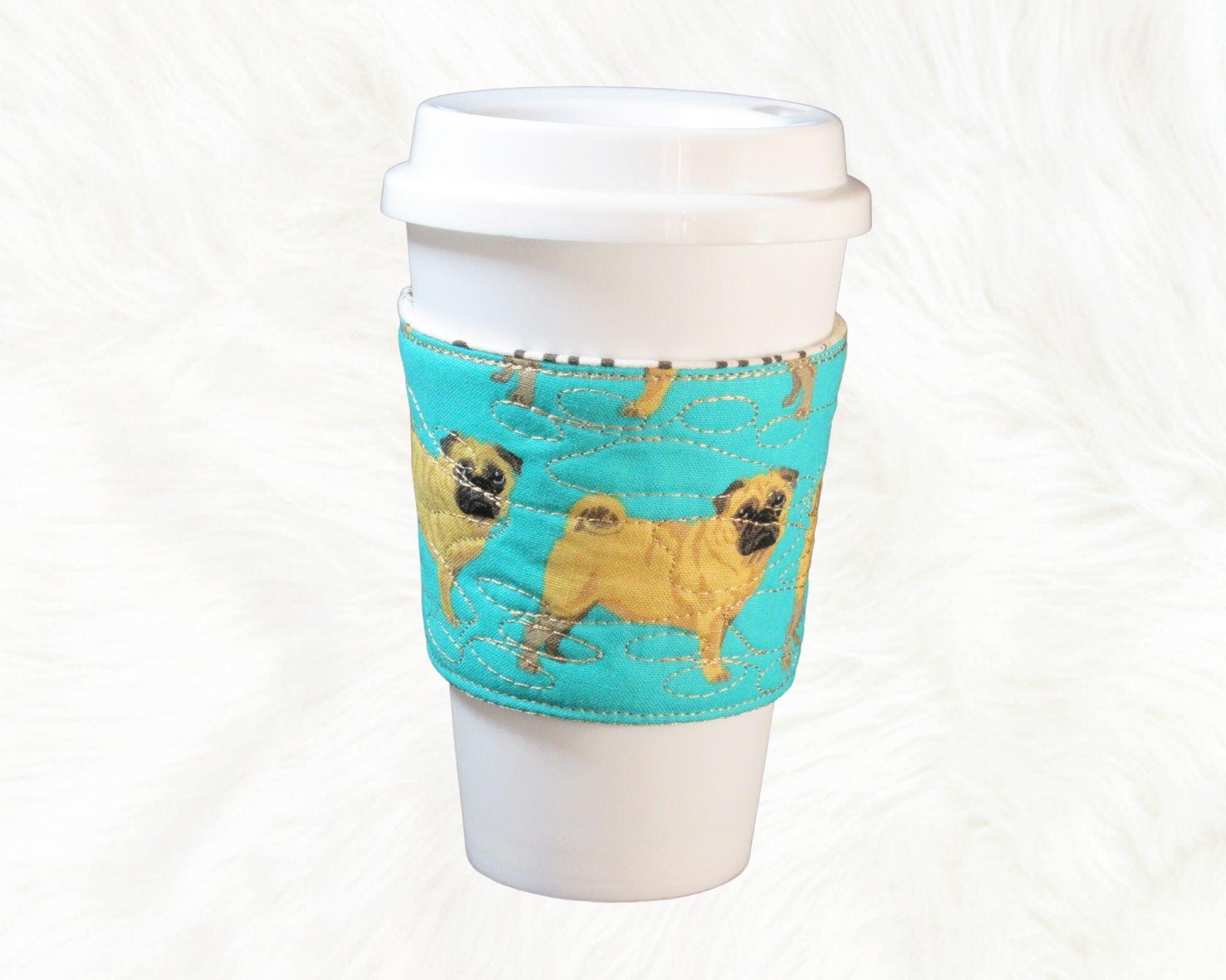 Iced Coffee Sleeve, Puggle, Iced coffee cozy, new puppy gift, pug mom,