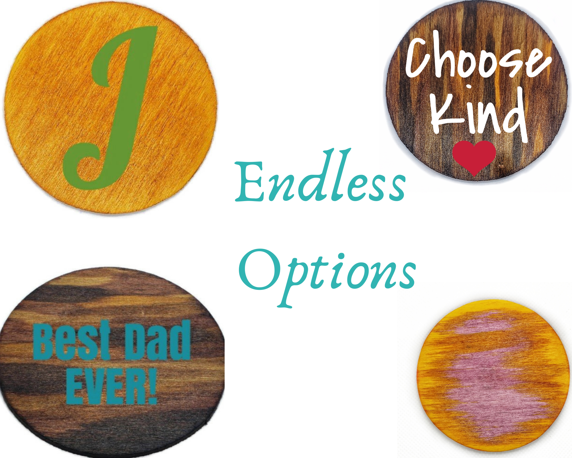 Personalized round rustic wood magnets