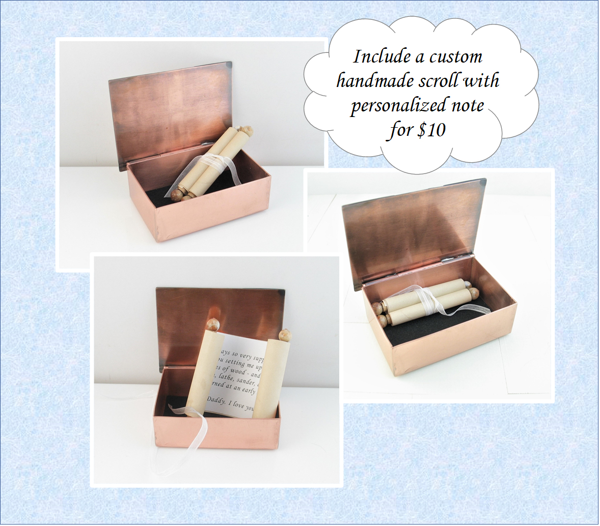 copper memory box showing option of secret scroll