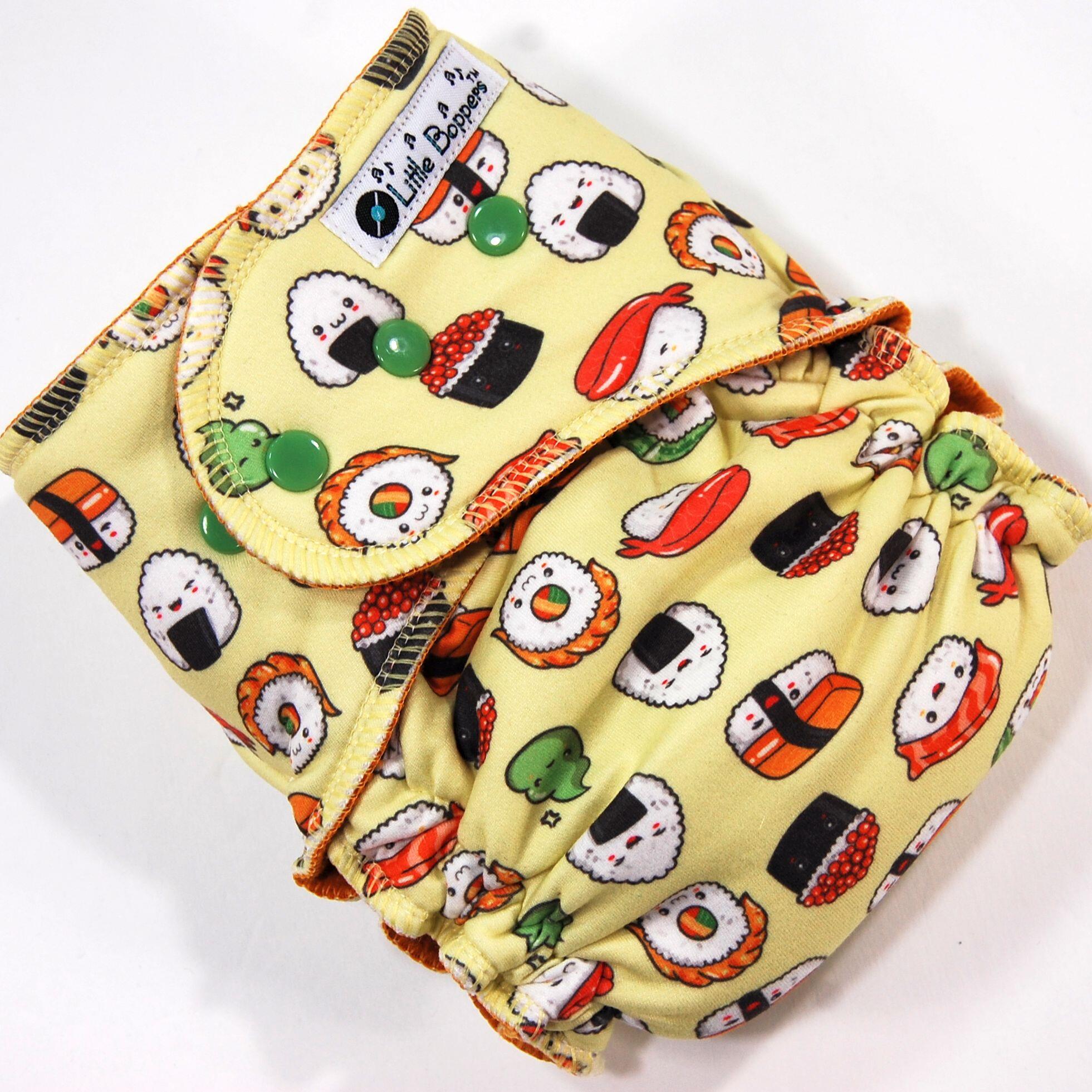 Smiling Sushi DPB - Custom Cloth Diaper or Cover - You Pick Style and Size - Double Brushed Poly Knit