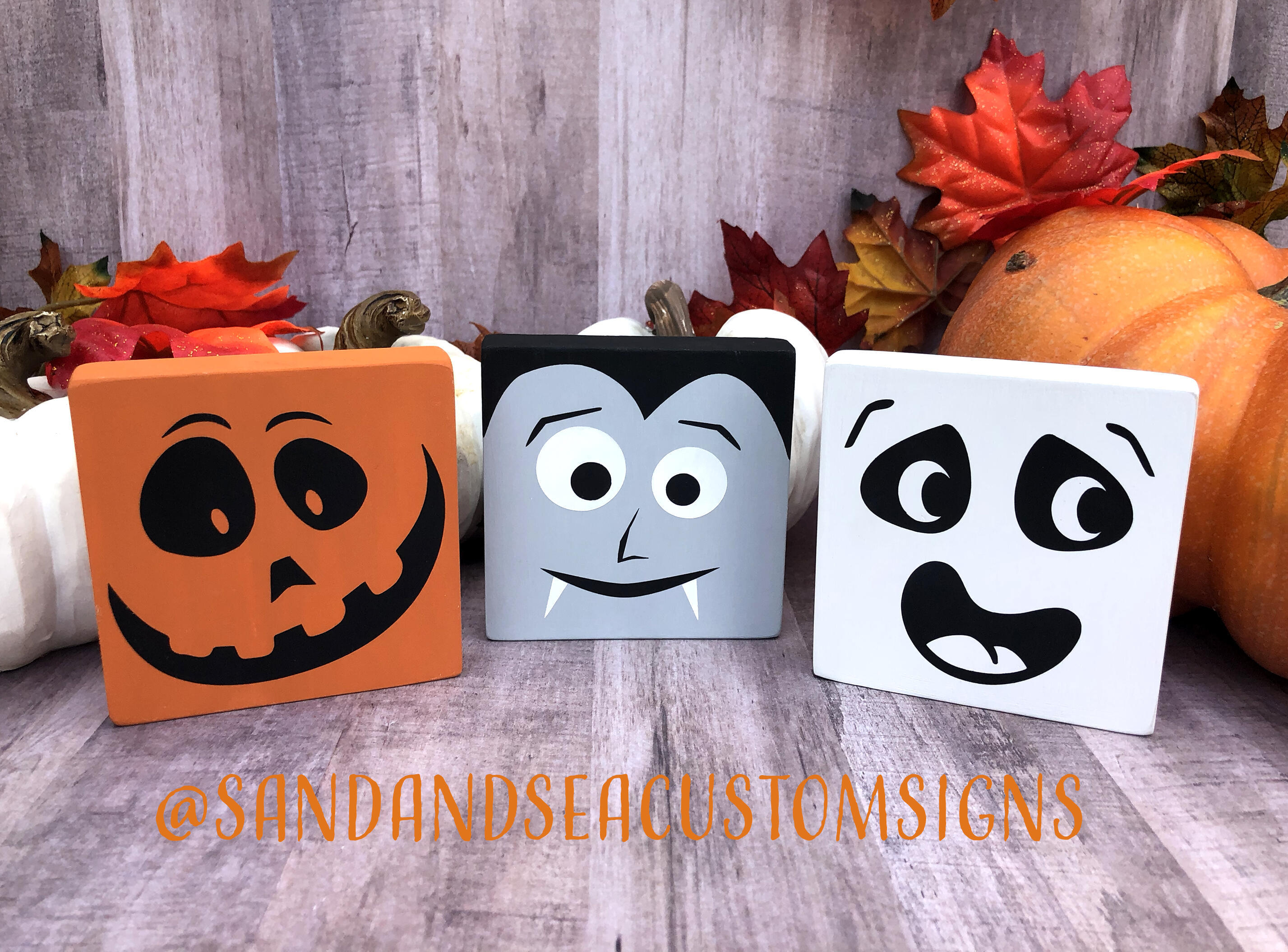 Halloween Silly Faces, Mini Wood Sign Trio
