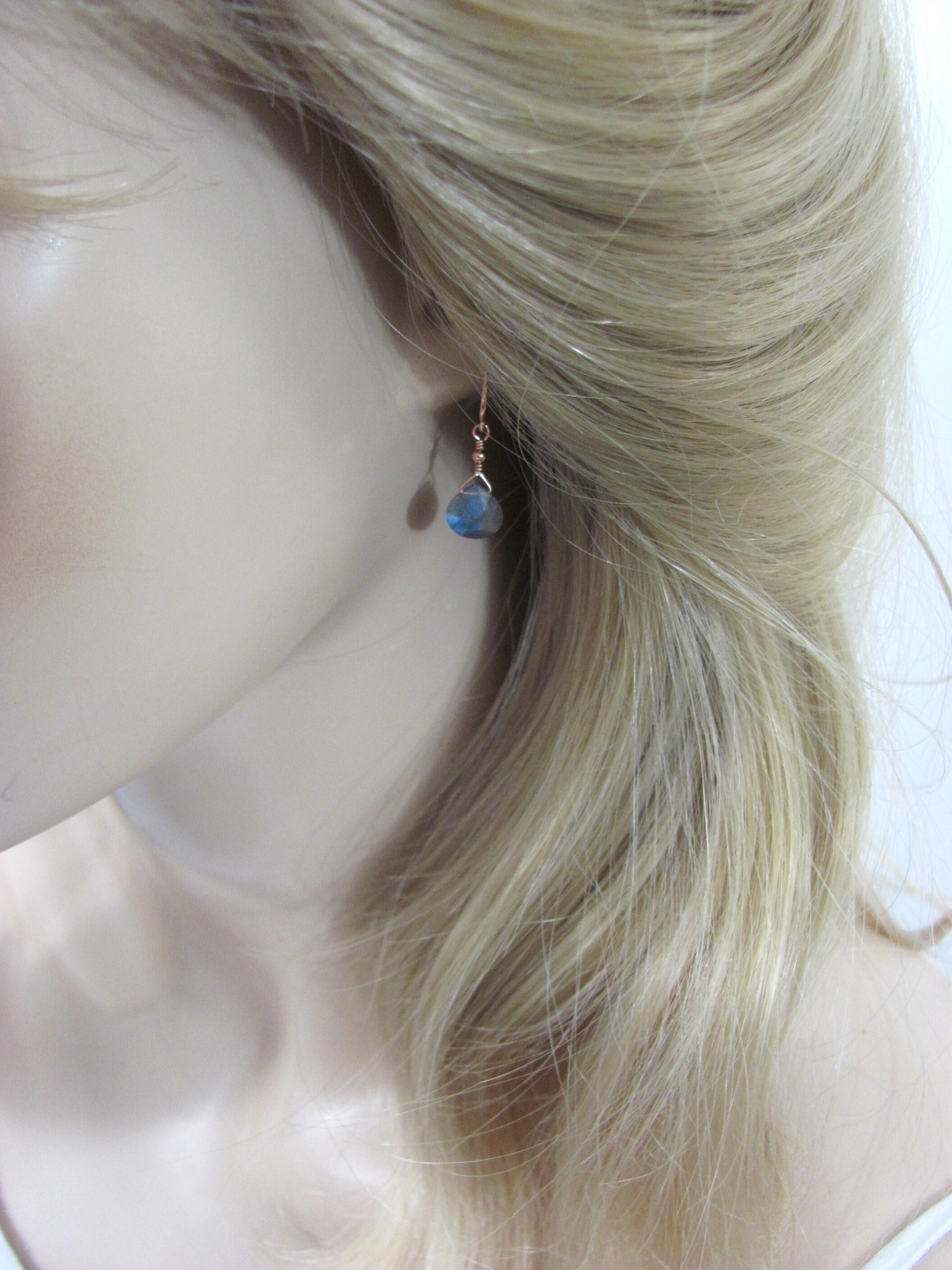 Labradorite Gemstone Earrings in Rose Gold