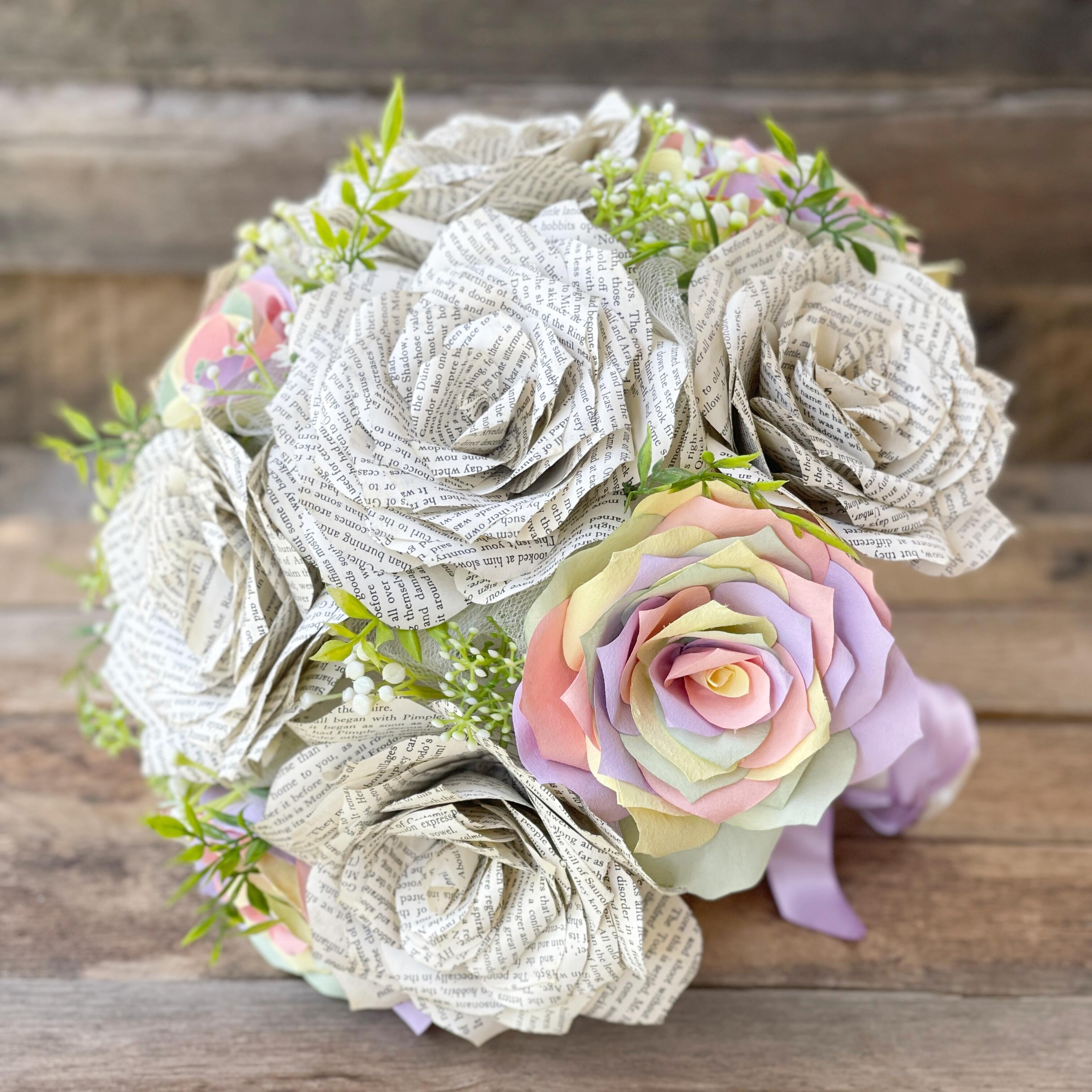 Rainbow Paper Flower Bouquet- Wedding bouquet, Made to order