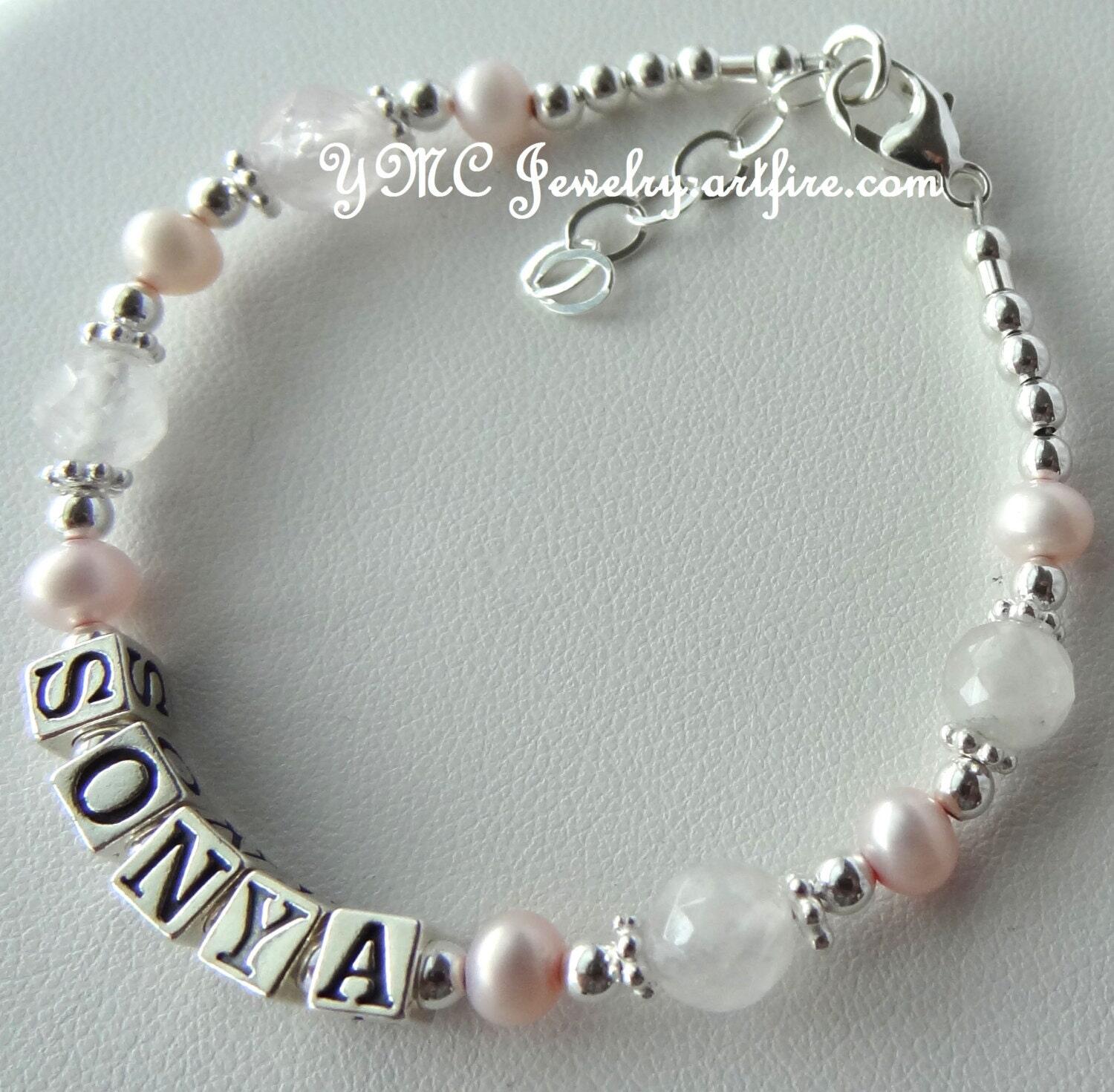 Baby pearl store bracelet with name