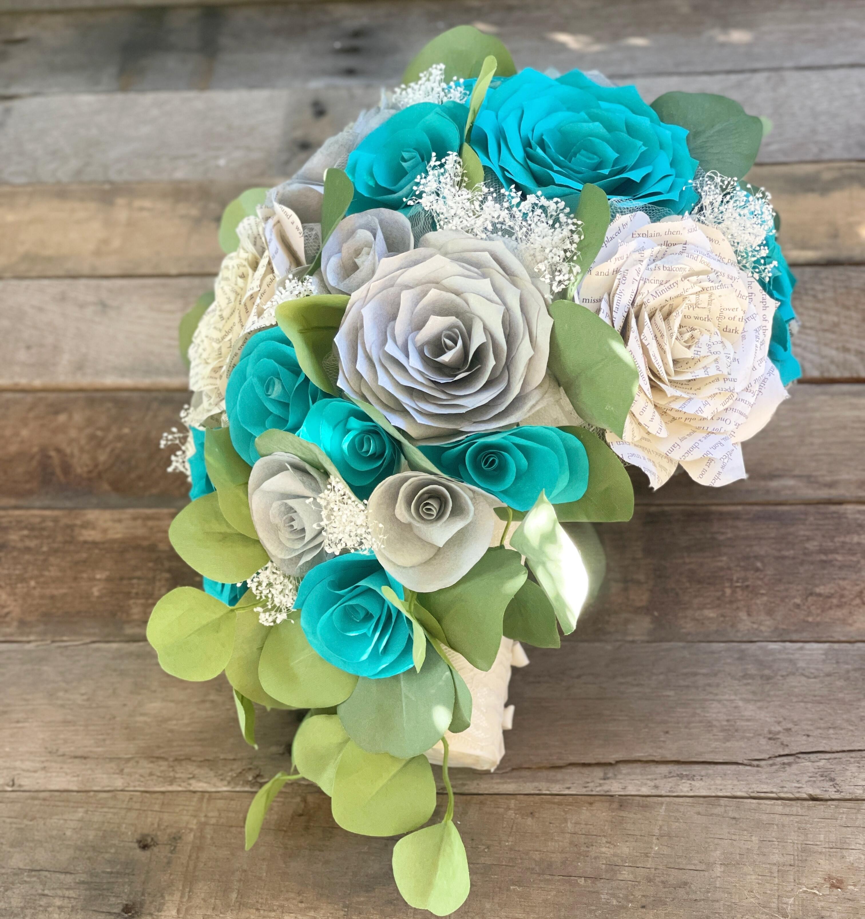 Wedding Bouquet, Bridal Bouquet, Bridesmaid Bouquet,bridal Paper  Flower,paper Flower Bouquet,gray and White Roses, 