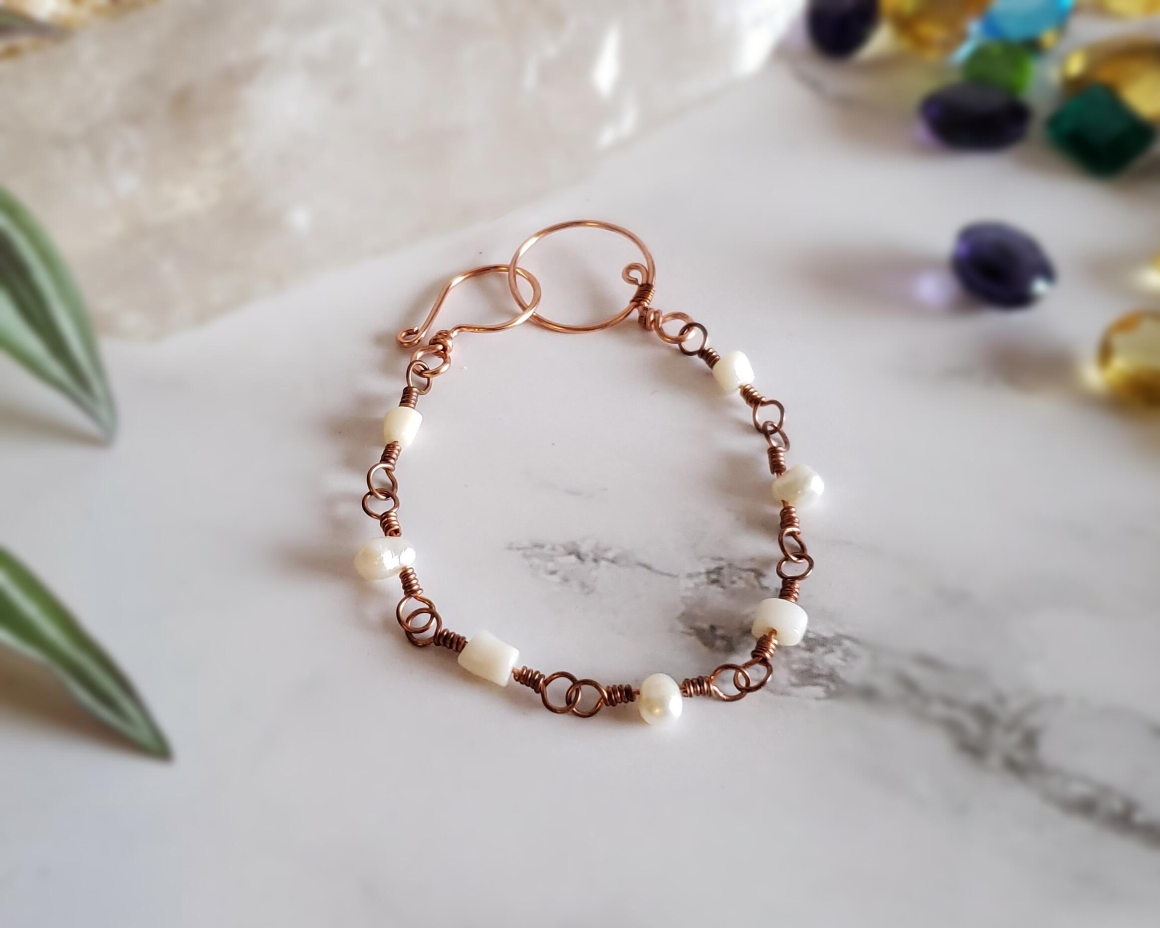 Coral, Pearl and Copper Bracelet