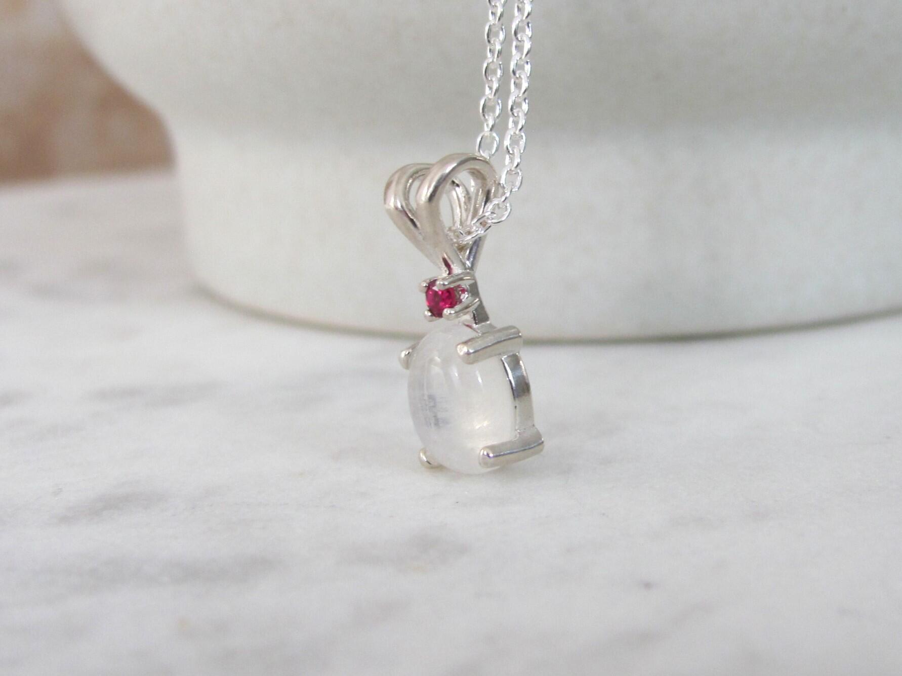 Moonstone Pendant with Ruby in Sterling Silver