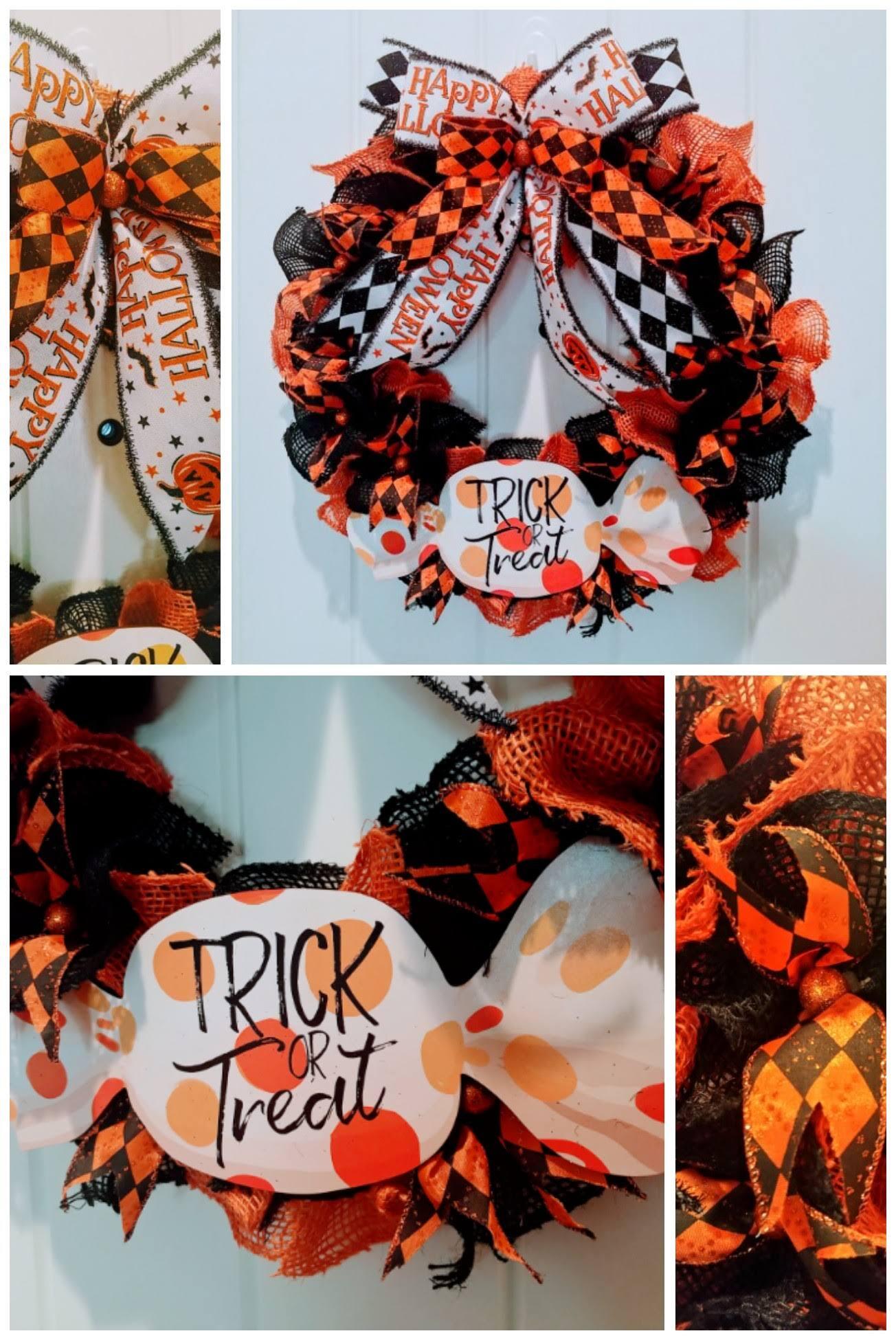 Halloween Wreath, Trick or shops Treat Wreath, Halloween Front door wreath, Candy Corn Wreath