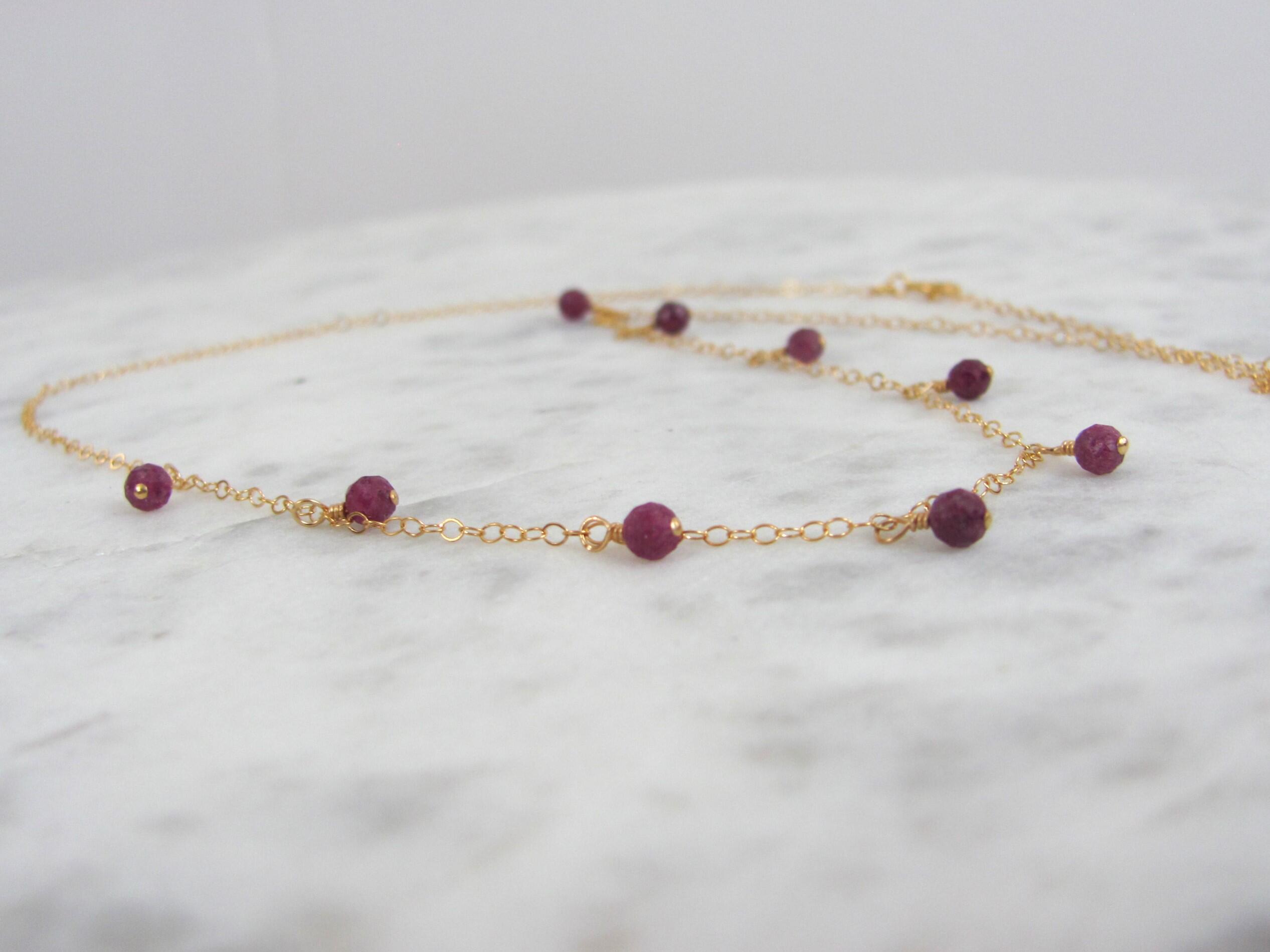 Raw Ruby Dangle Necklace, Birthstone Jewelry