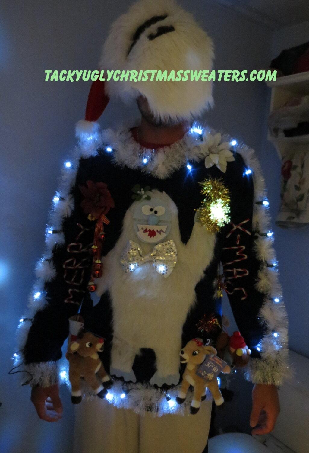Products 3 D Furry Fuzzythe Abominable Yeti Snowman Light Up Tacky Ugly Christmas Sweater