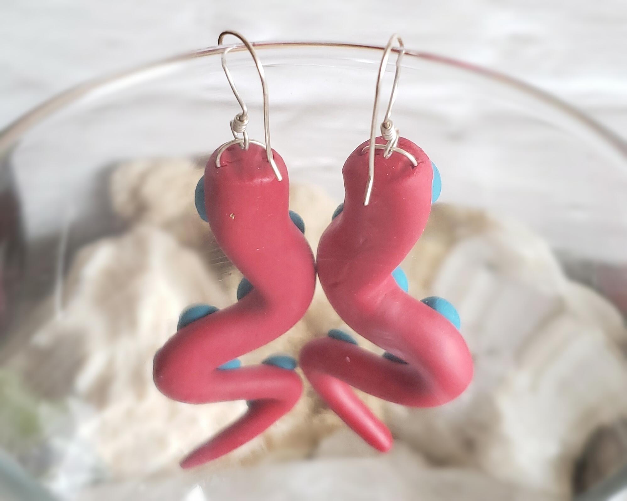 Red White and Blue Kraken Tentacle Earrings
