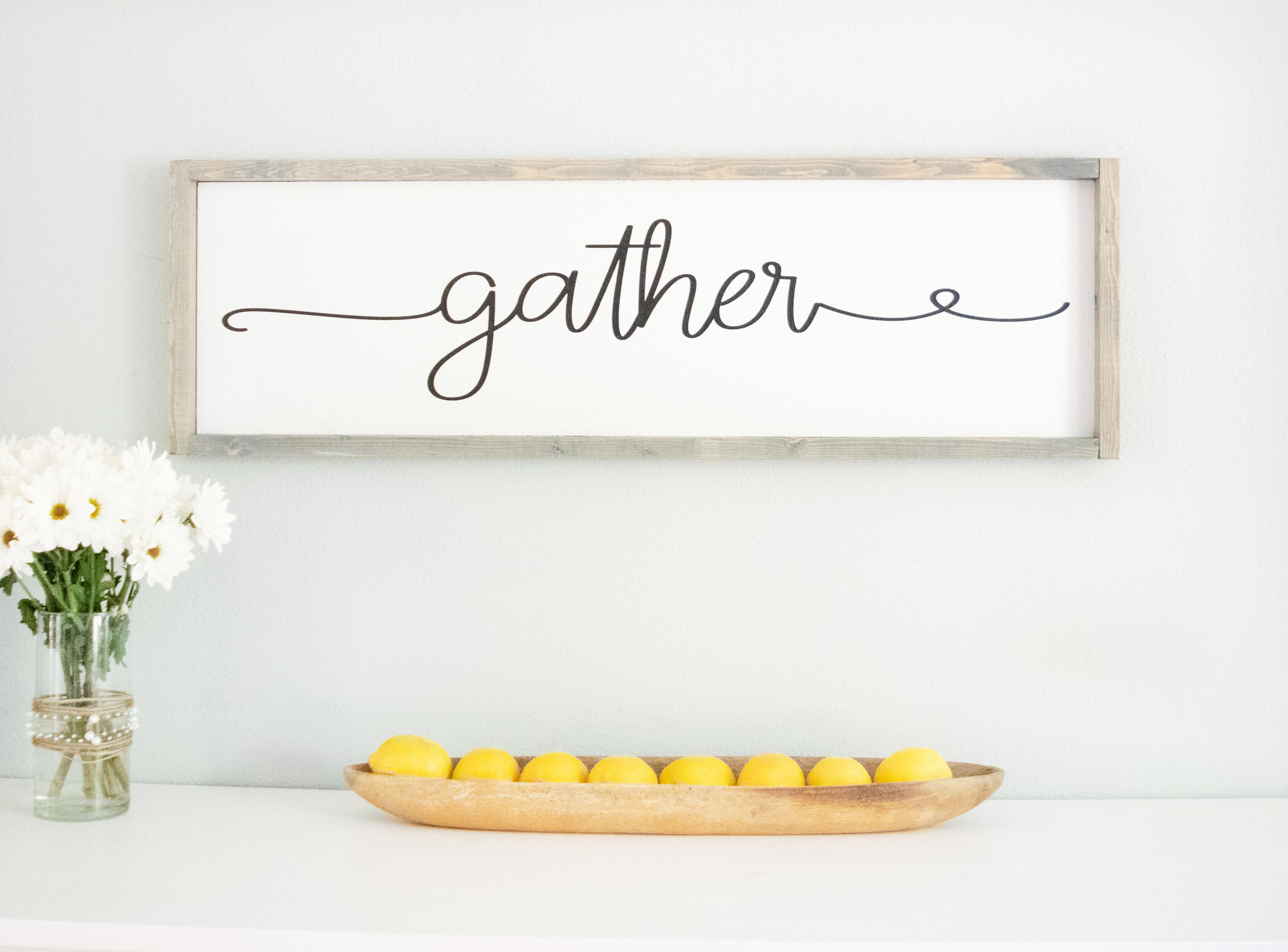 Large Wood Framed Gather Sign, dining room wall décor sign, rustic ...