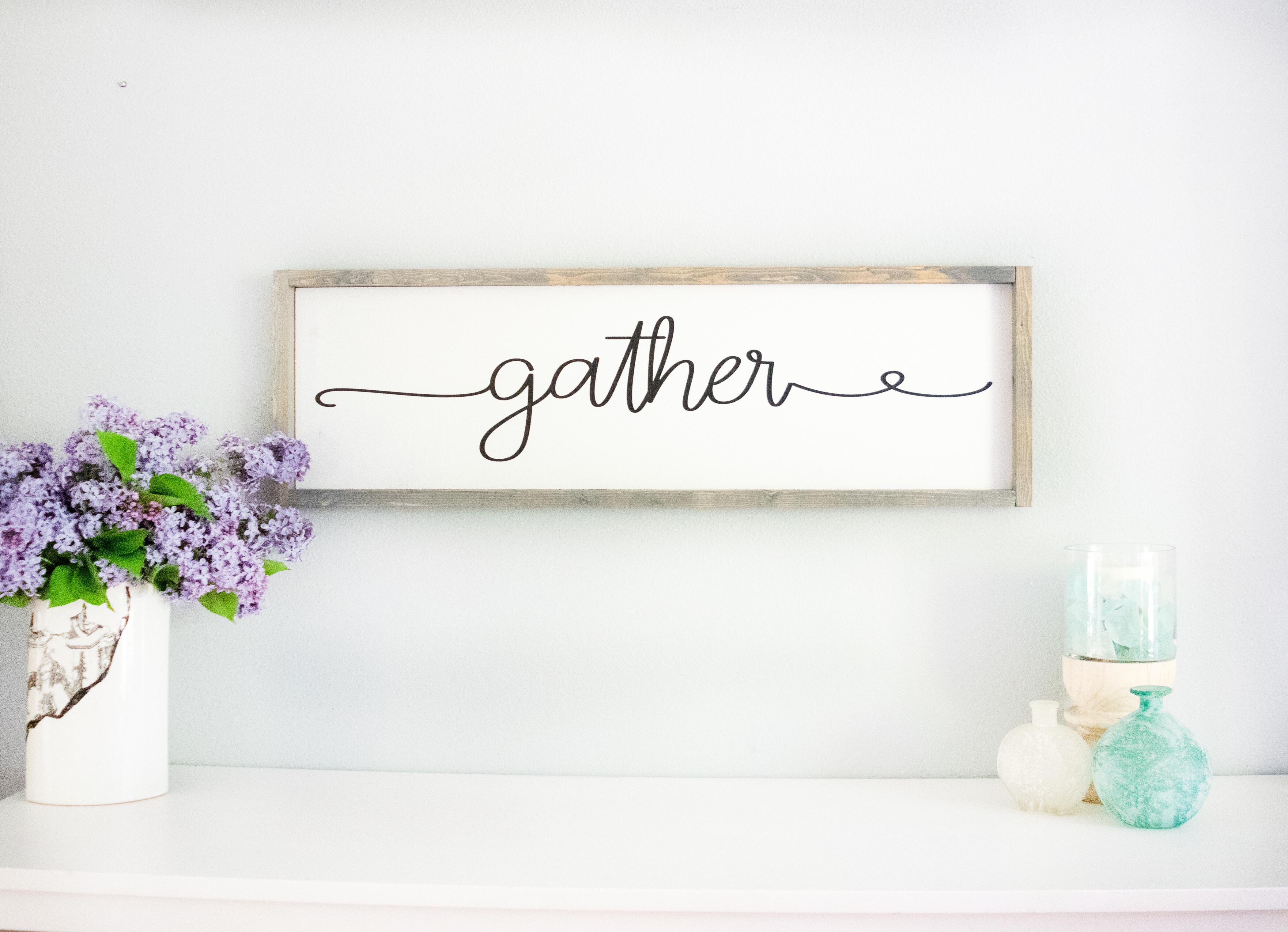 Large Wood Framed Gather Sign, Dining Room Wall Décor Sign, Rustic 