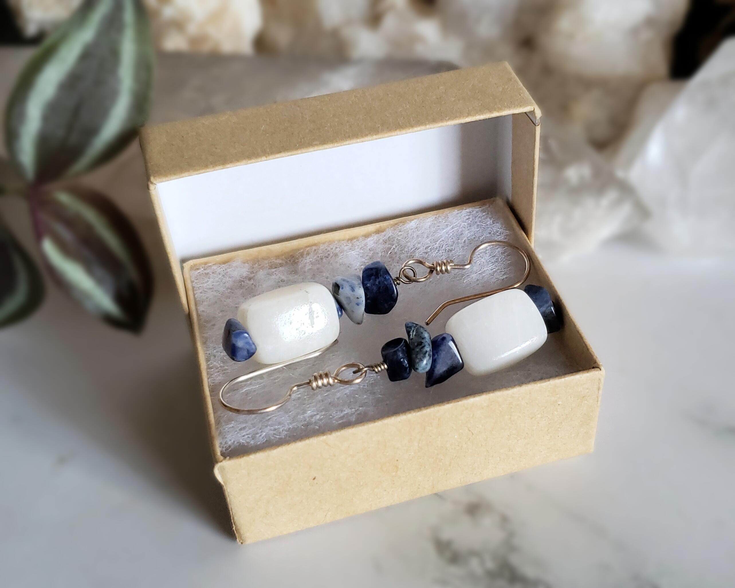 White Calcite and Sodalite Sterling Silver Earrings