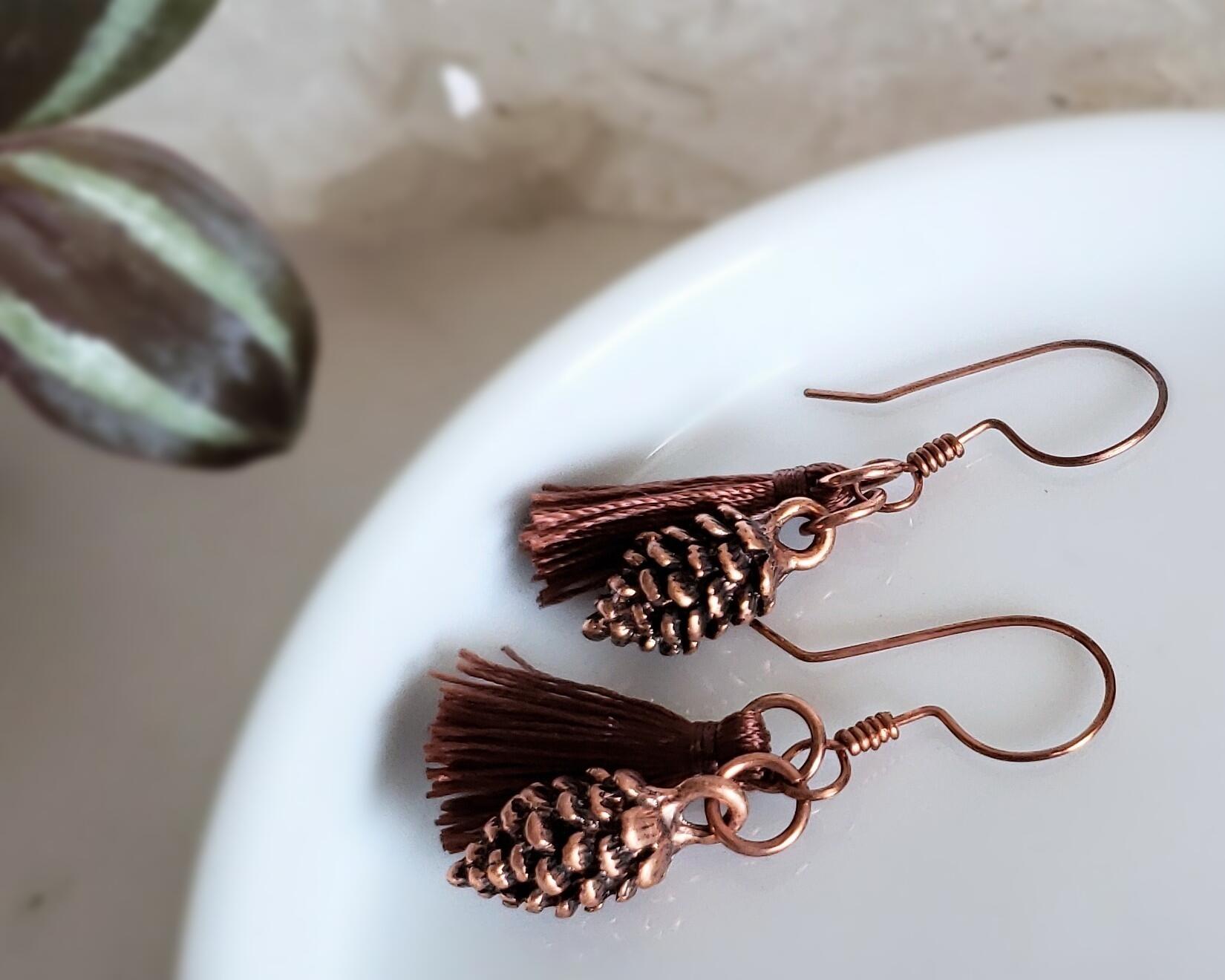 Pinecone Tassel Copper Earrings