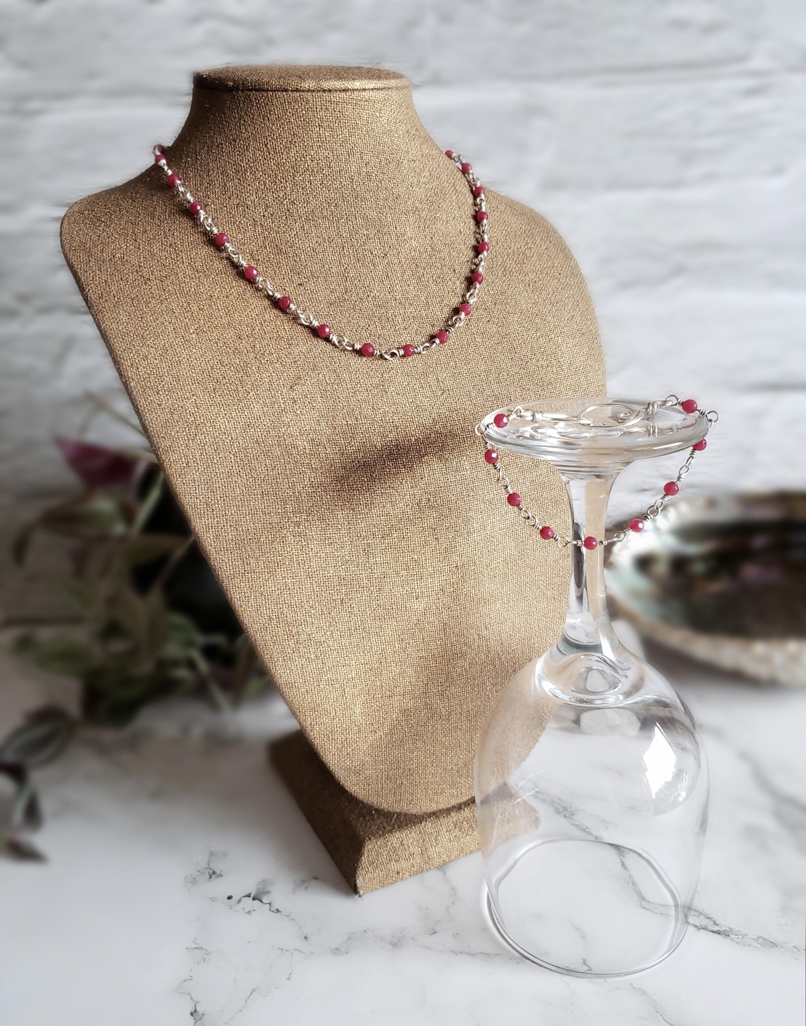Fine Silver Ruby Necklace and Bracelet Jewelry Set