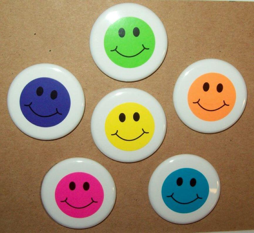 Refrigerator Magnets, Smiley Face, 1.25" Round, Set of 6