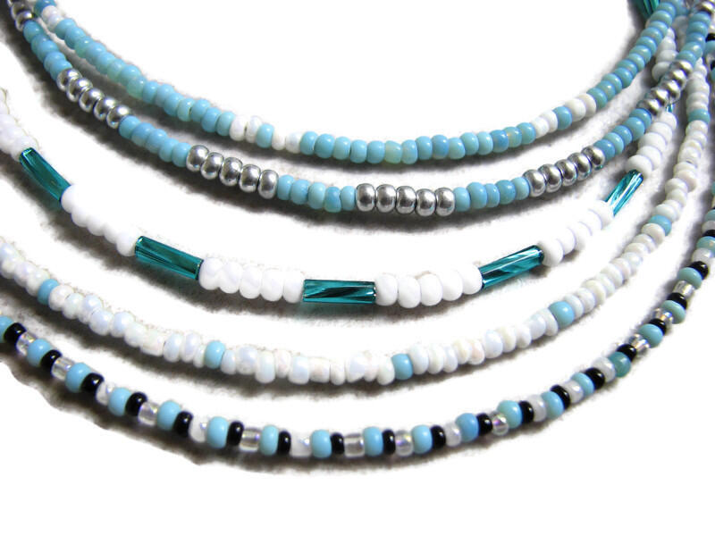 Turquoise-white-gold wide beadwork choker necklace turquoise necklace seed bead choker necklace women necklace, gift for her