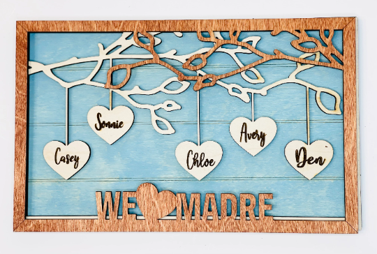 Personalised keepsake gift, hanging hearts engraved with family
