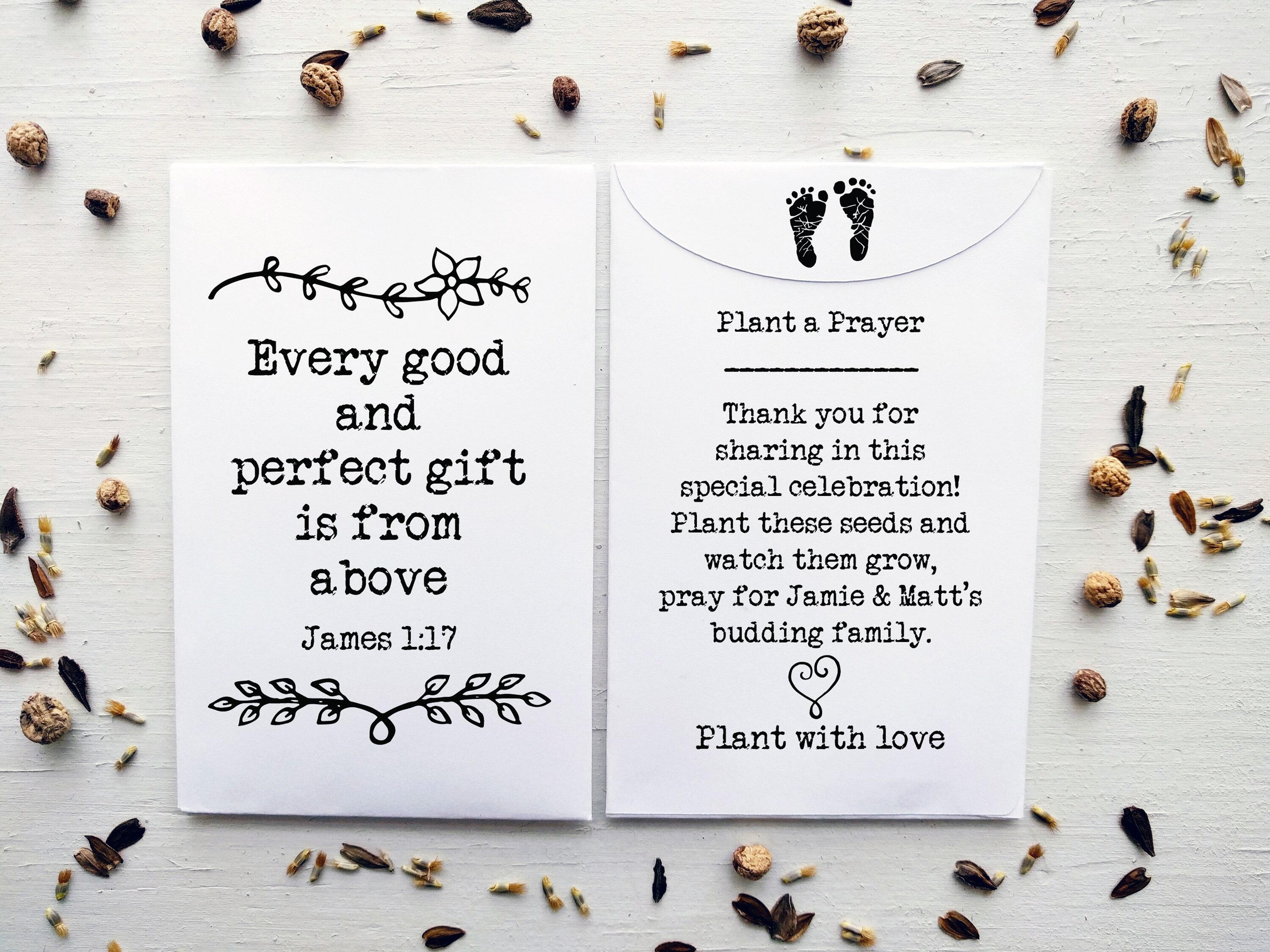 Christian Baby Shower Seed Packet Favor, Custom Personalized Packets,  Rustic Bible Verse Baby Favor, Every Good Perfect Gift, Set of 25