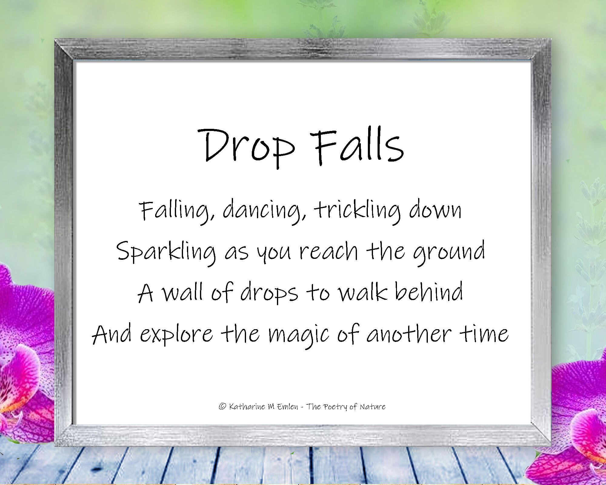 Poem for Drop Falls - Poem for Drop Falls - Dew drops on a spiders web cascade and spray, reflecting the bracken around them, in this peaceful, mesmerizing, sentient nature photo. Print with Poem. Drop Tree by The Poetry of Nature