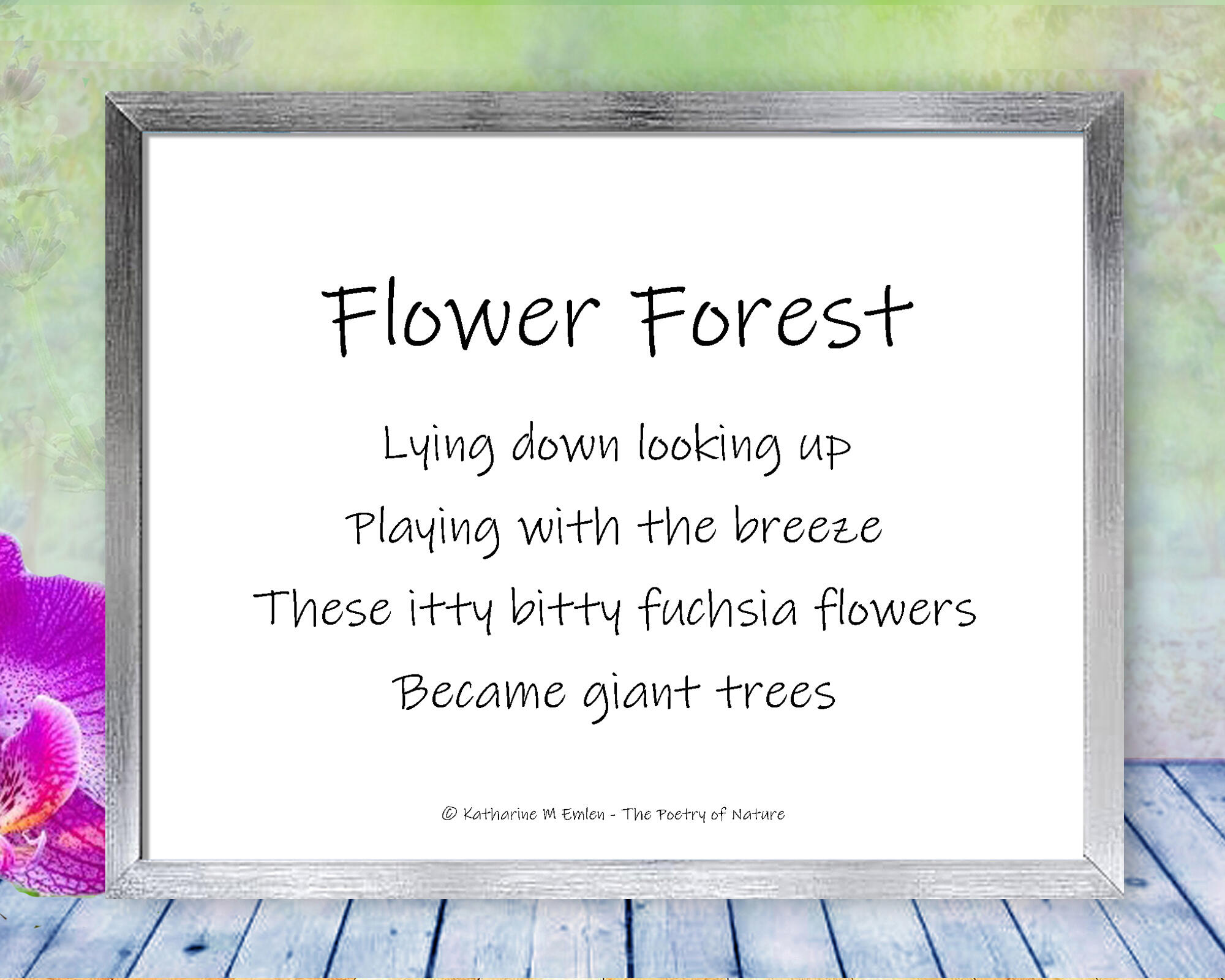 Poem for Flower Forest - Beautiful pink blossoms tower overhead in this happy, magical, nature photograph. Print with Poem - Flower Forest - by The Poetry of Nature