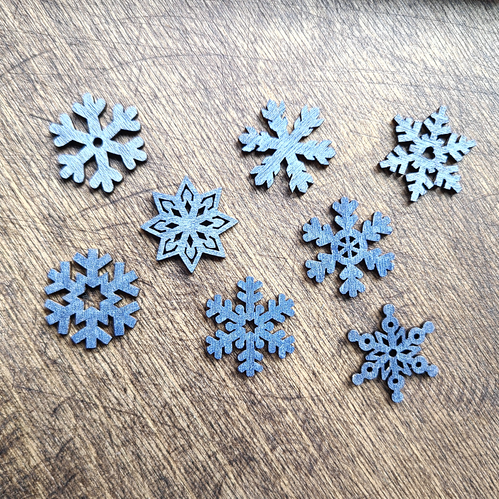 Set of Mini Snowflake Magnets. Painted Wood Snow Flakes. Cute