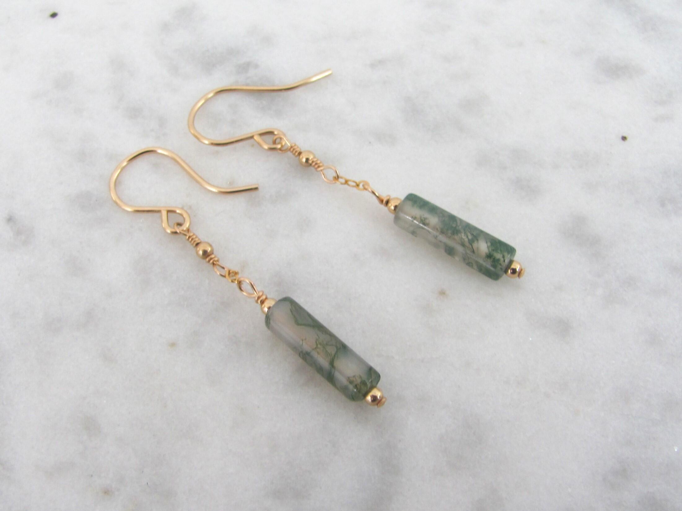 Moss Agate Necklace and Earring Set, 14K Gold Filled
