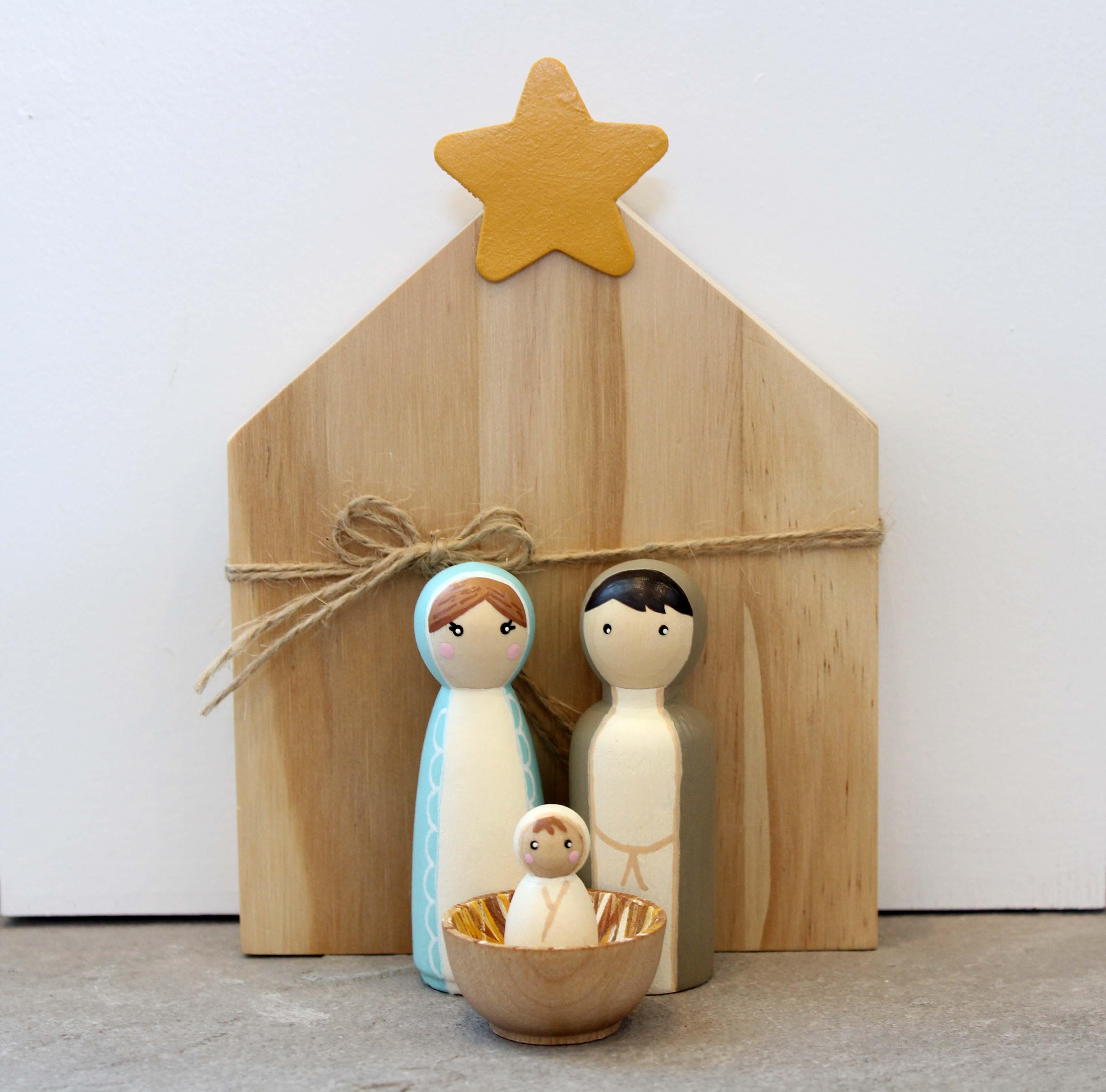 Wooden Peg Dolls Set - Nativity Scene Christmas Ornaments, Nativity Figures Adorable cheapest Xmas Gift