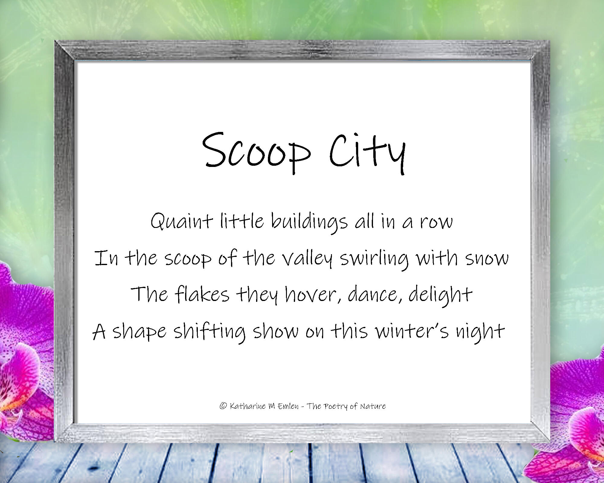 Poem for Scoop CIty - Swirling snow dances around a quaint little village in this imaginative, soothing, macro photo with poem - Scoop City by The Poetry of Nature