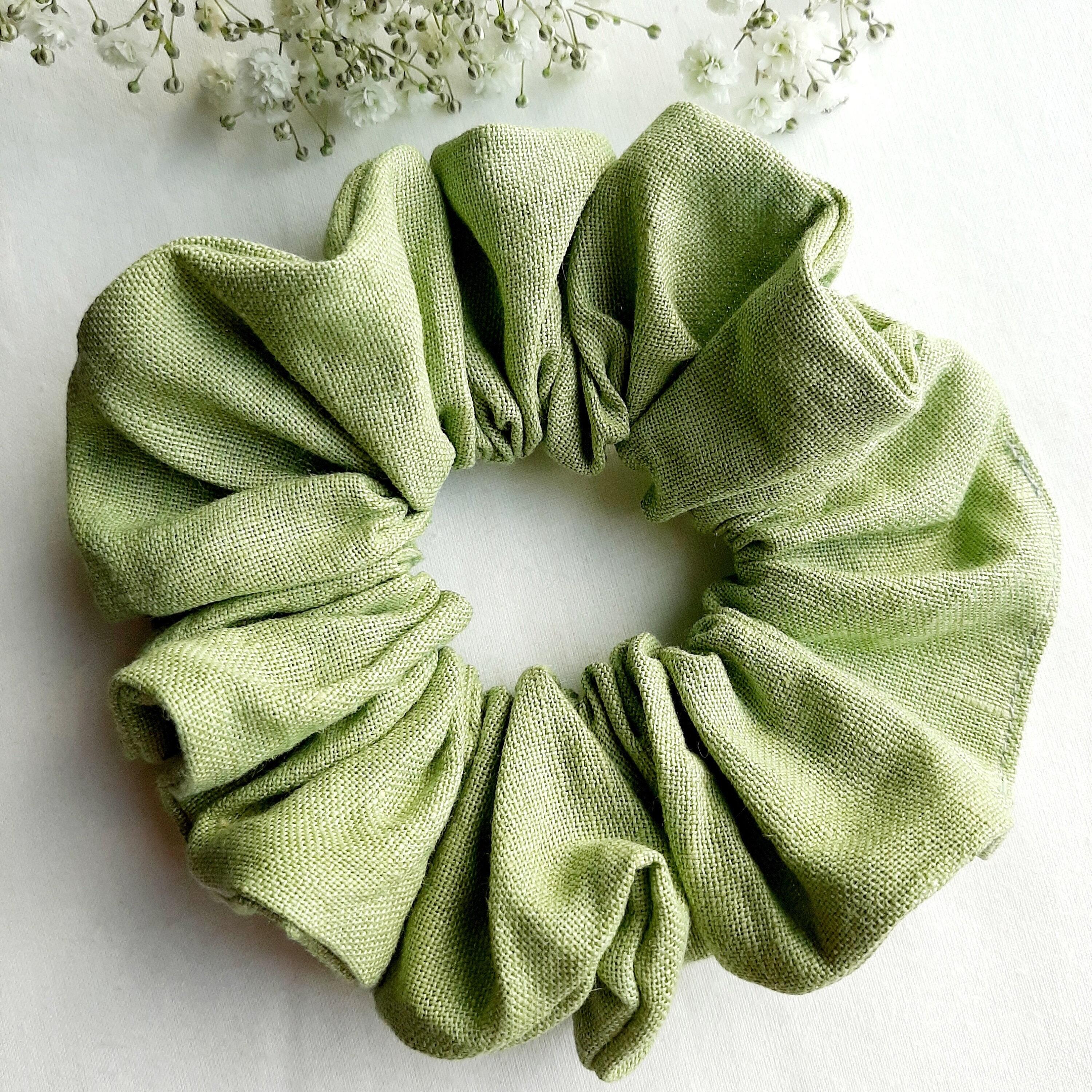 Products Oversized Green Linen Scrunchie, Hair Scrunchie, Hair Tie