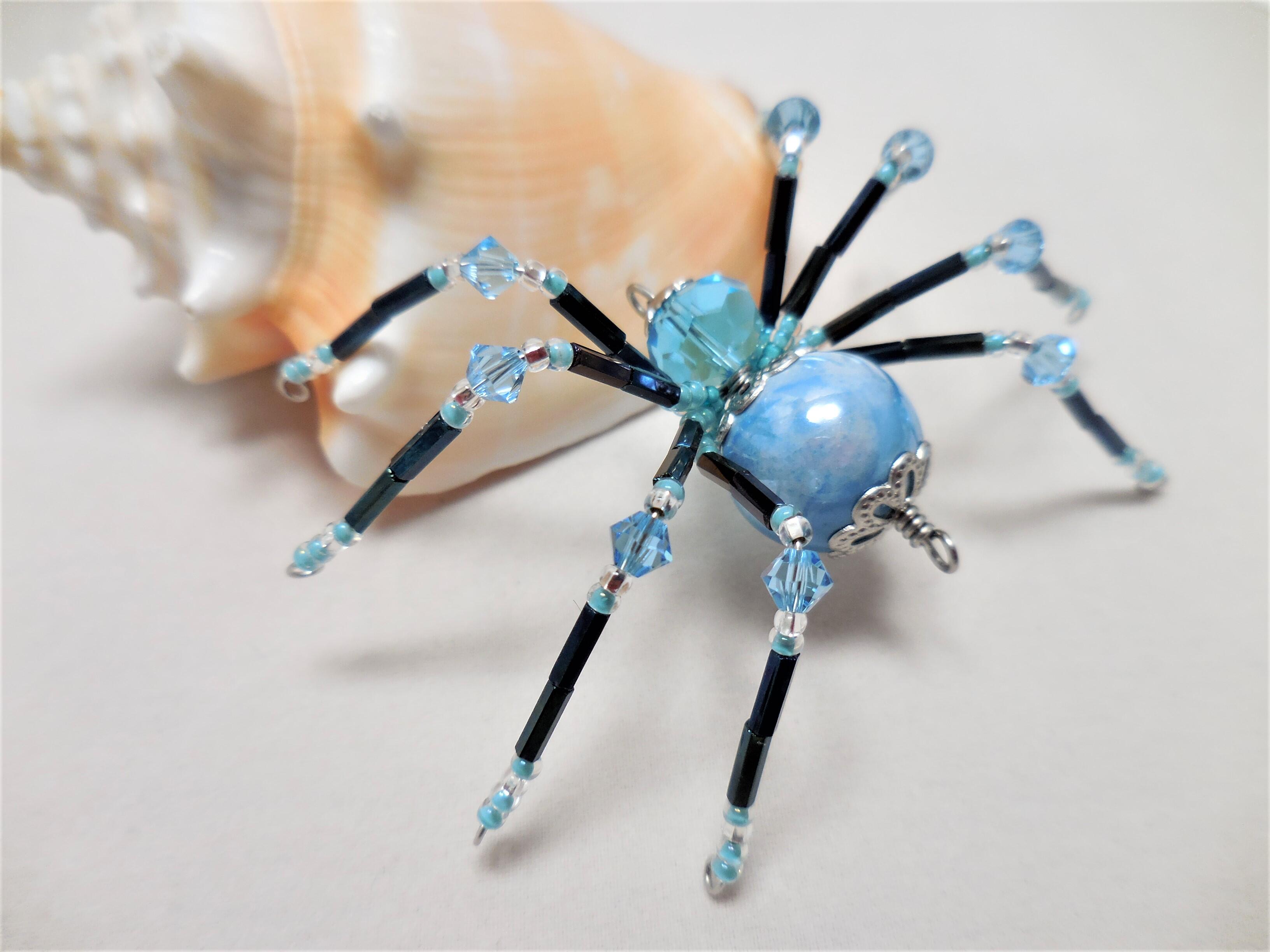 Blue Crystal Spider brooch Halloween gift Embroidered pin Bug jewelry  Beaded ins