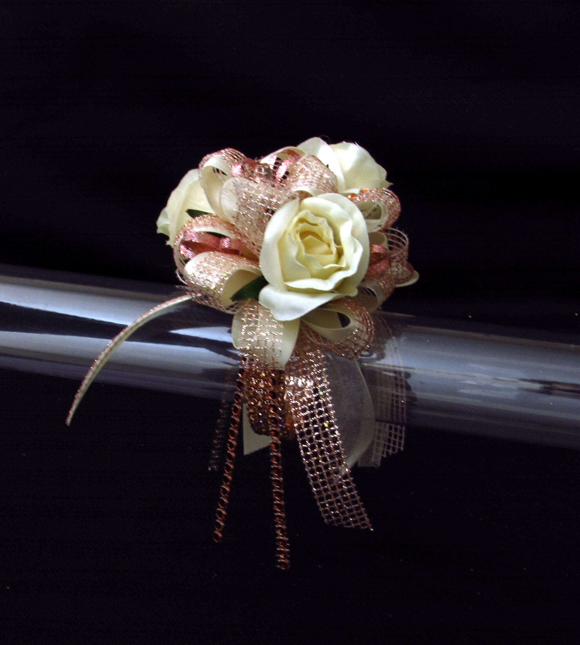 Floral Corsage Bracelet - Rose Gold Rhinestones - Rock Candy Collection 