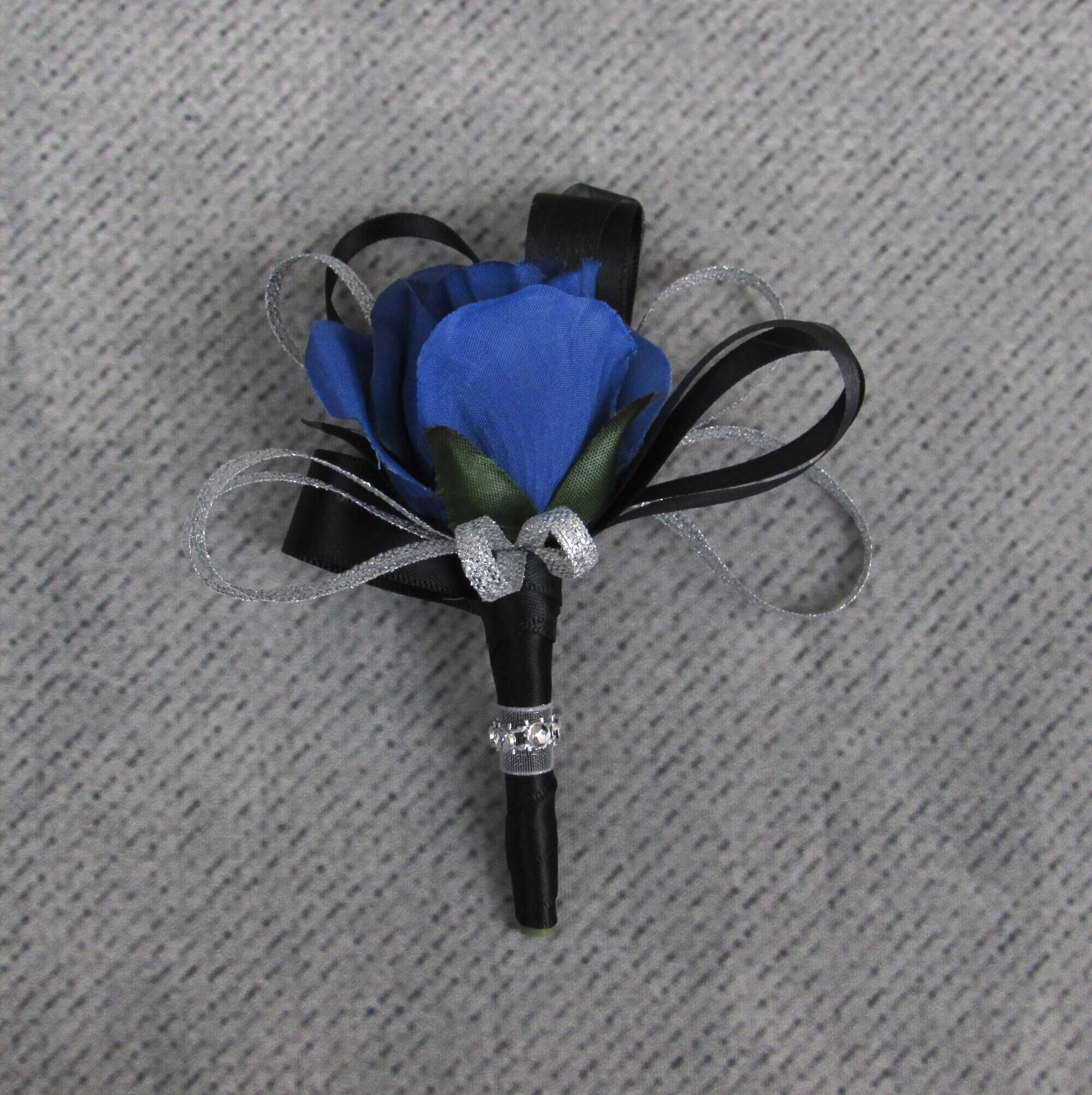 dark blue corsage and boutonniere