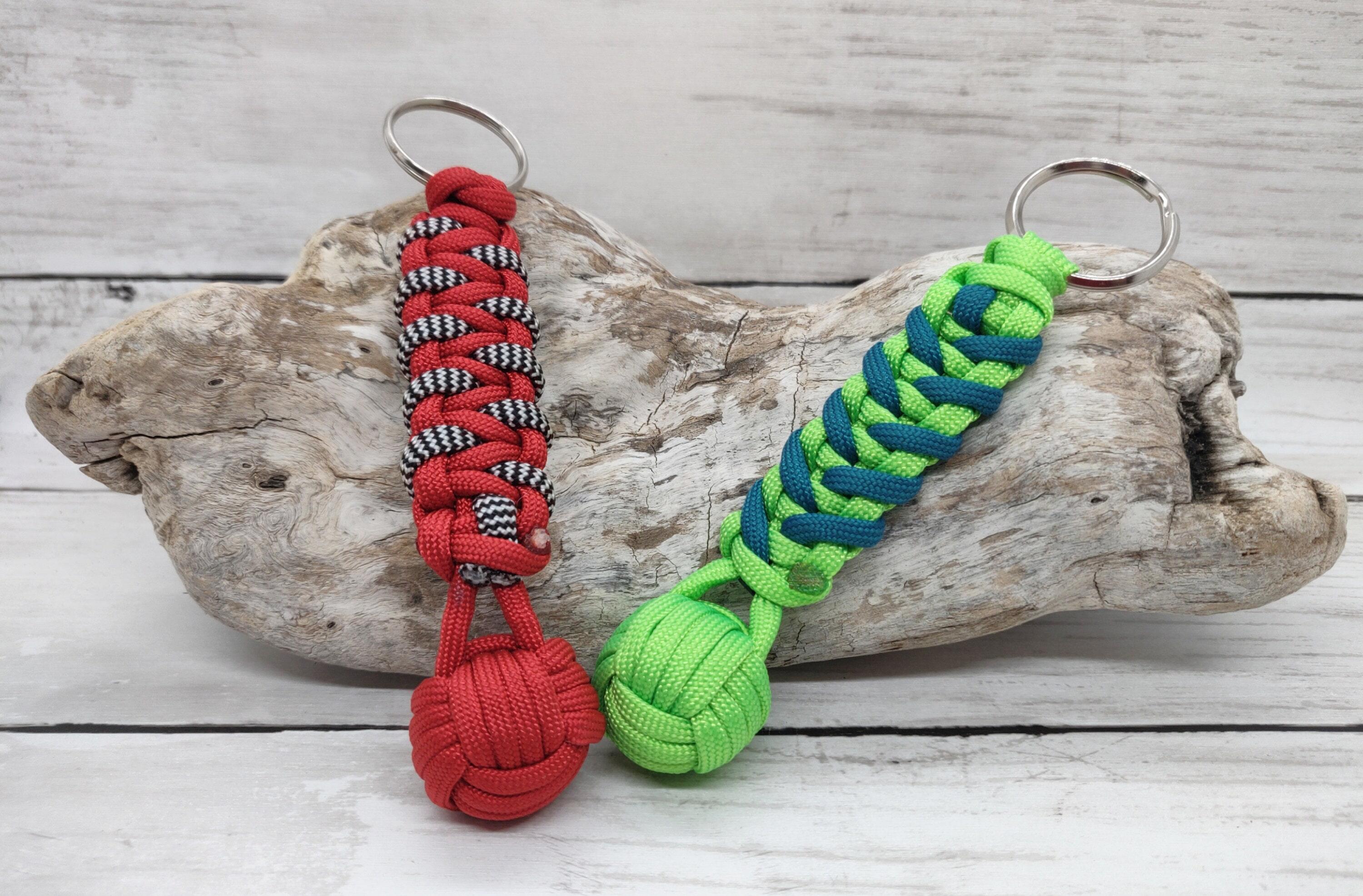 Products :: Paracord Keychain, Cobra Weave with Monkey Fist, Ribbon  Overlay, Multi-Colored Keychain, Customizable Keychain, Keychain