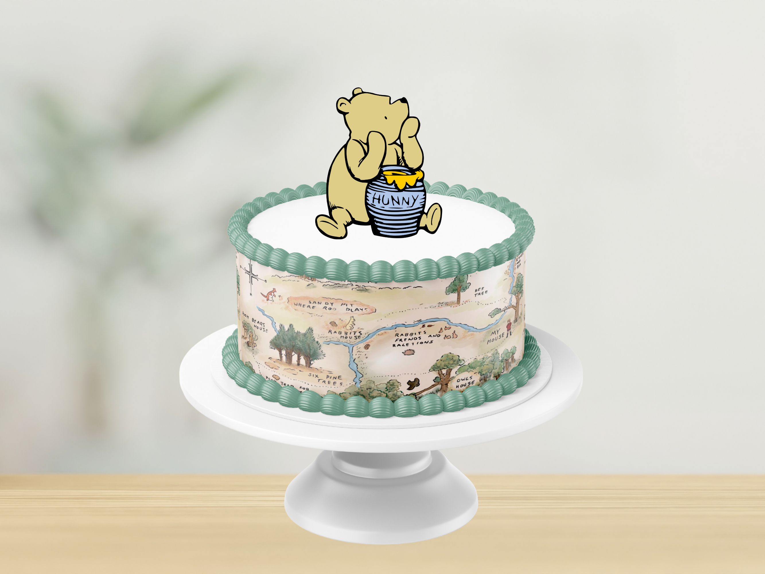 Winnie the Pooh Hundred Acre Woods Edible Cake Wrap or Pooh Bear Cake  Topper 
