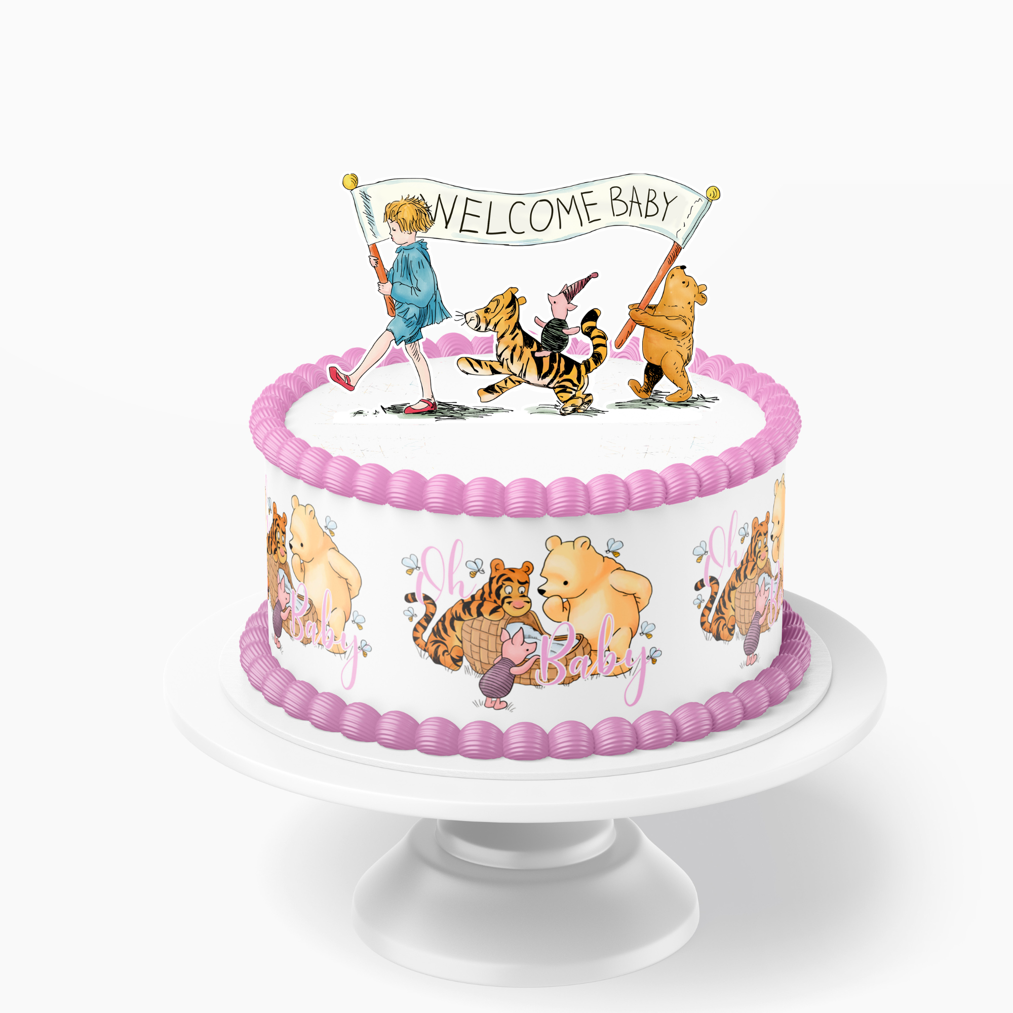 POOH BEAR BABY SHOWER EDIBLE IMAGE CAKE DECORATIONS